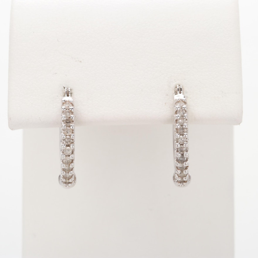 10K White Gold Diamond Hoop Earrings