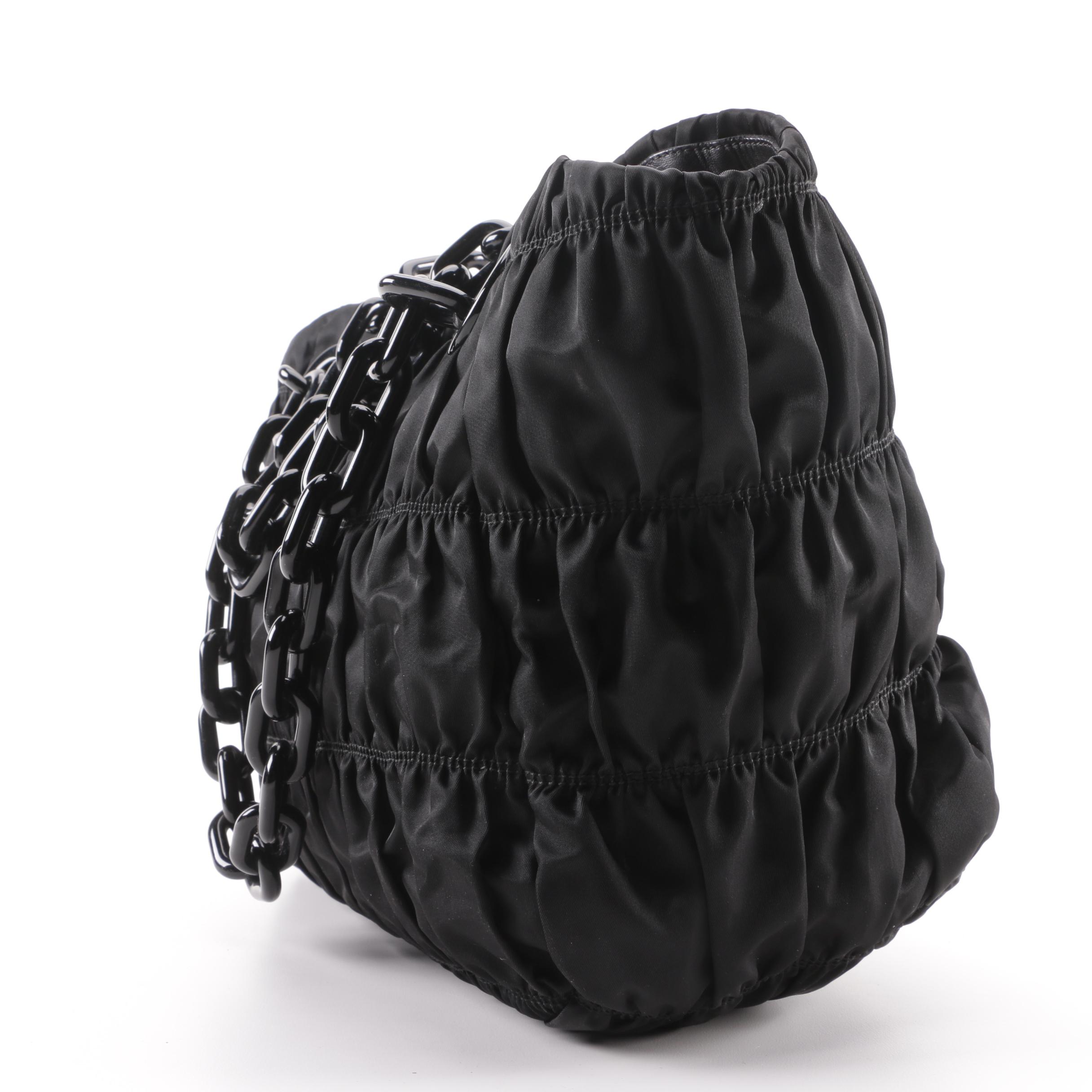 Prada Black Ruched Nylon Handbag