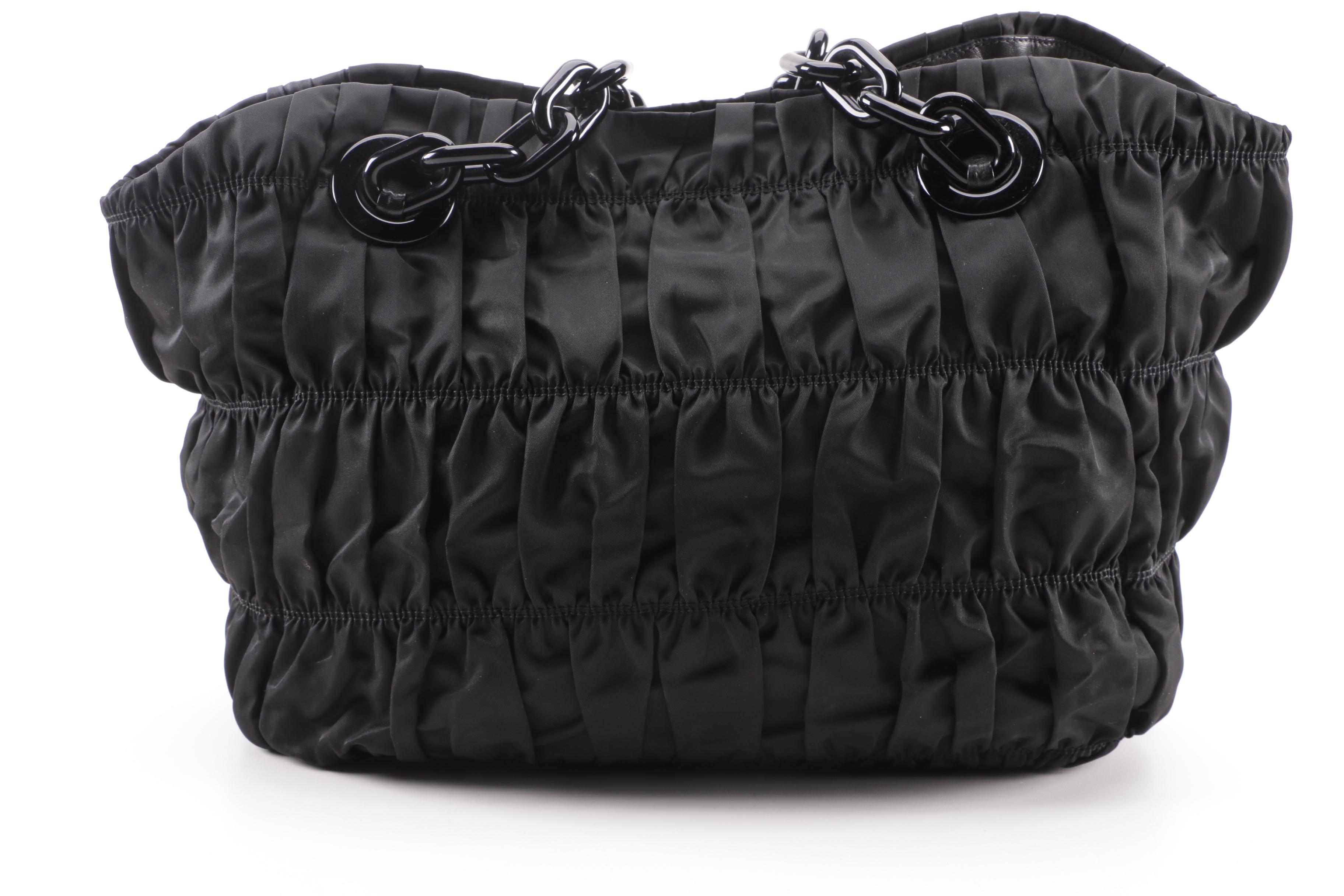 Prada Black Ruched Nylon Handbag