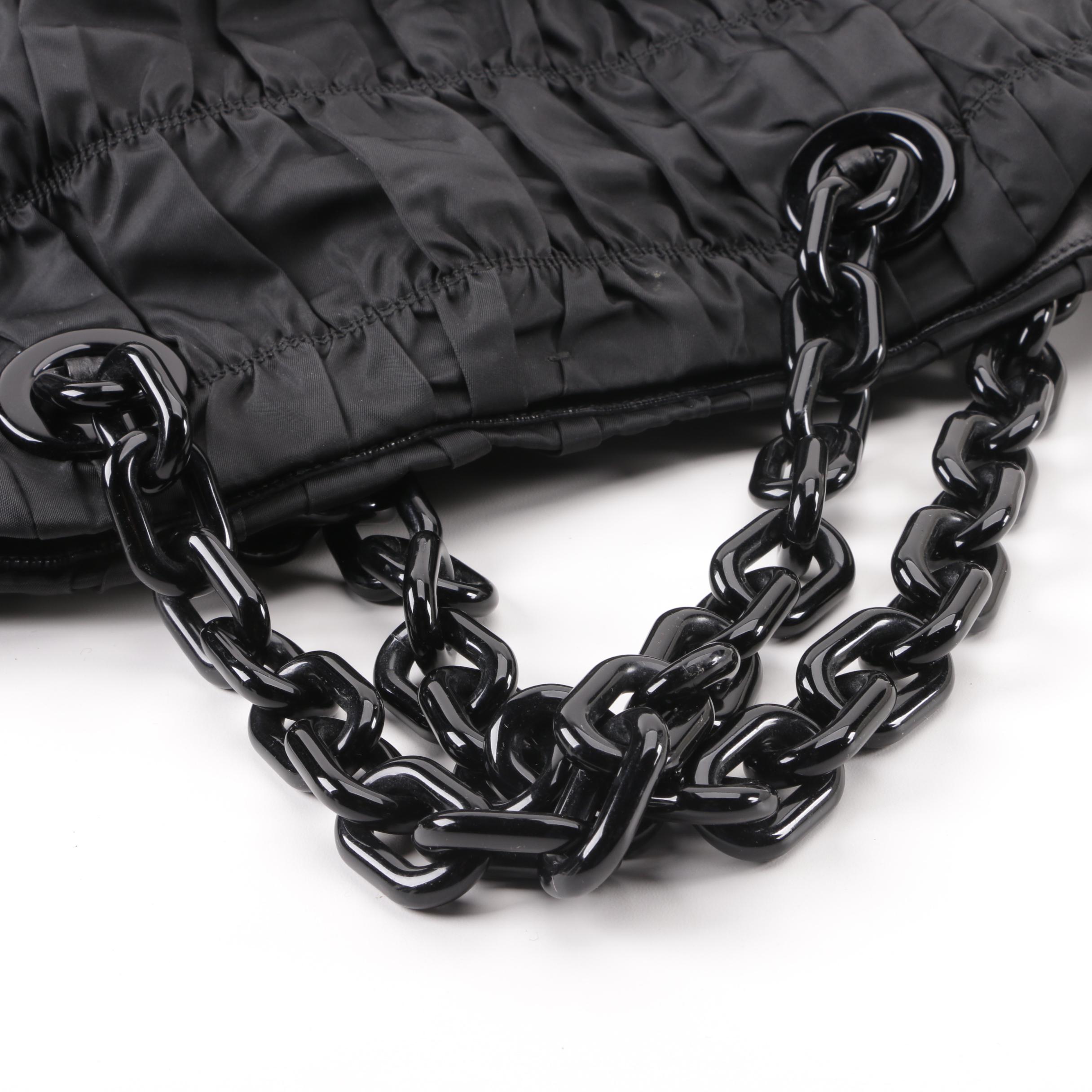 Prada Black Ruched Nylon Handbag