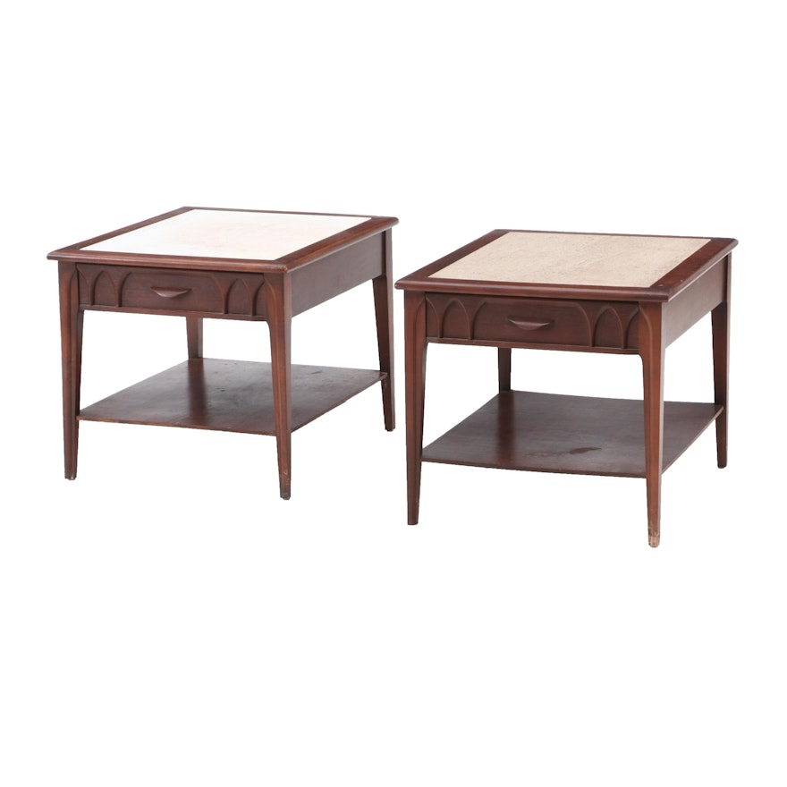 Pair of Stone Top Mid Century Modern End Tables