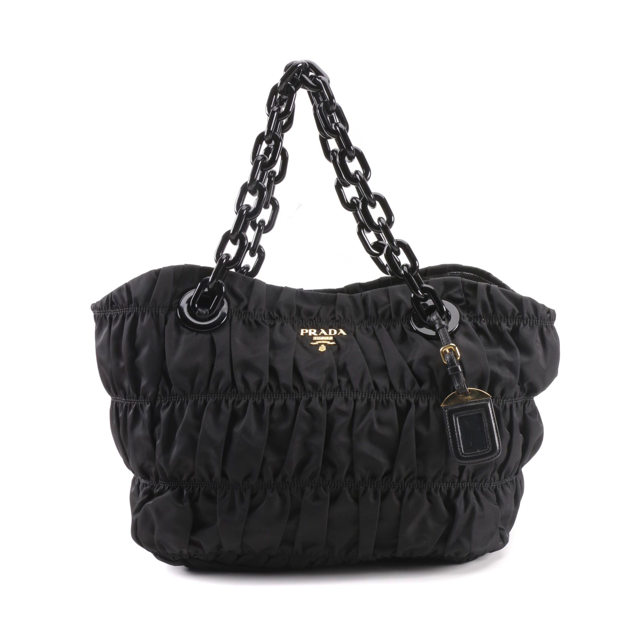 Prada Black Ruched Nylon Handbag