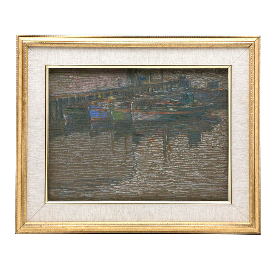 Charles Kaelin Pastel Drawing of Harbor Scene