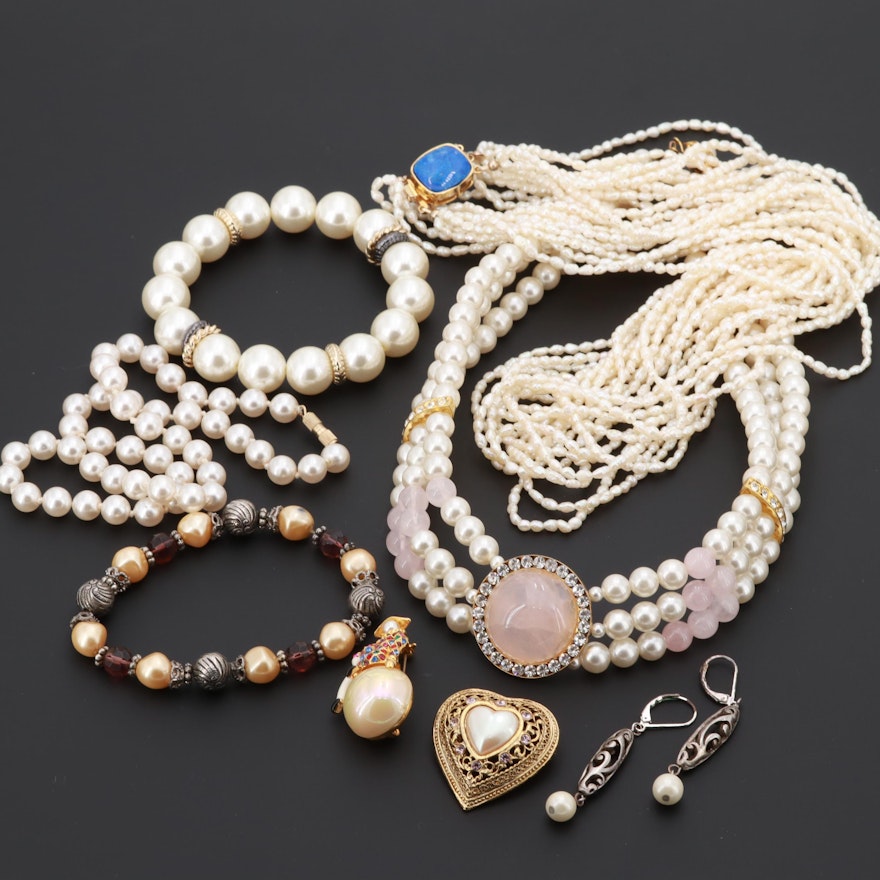 Rose Quartz, Cultured and Imitation Pearl Assorted Jewelry
