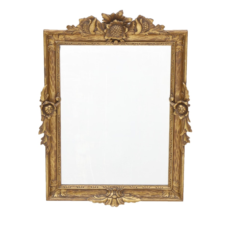 Mid 20th Century Giltwood Mirror with Sunflower Decoration