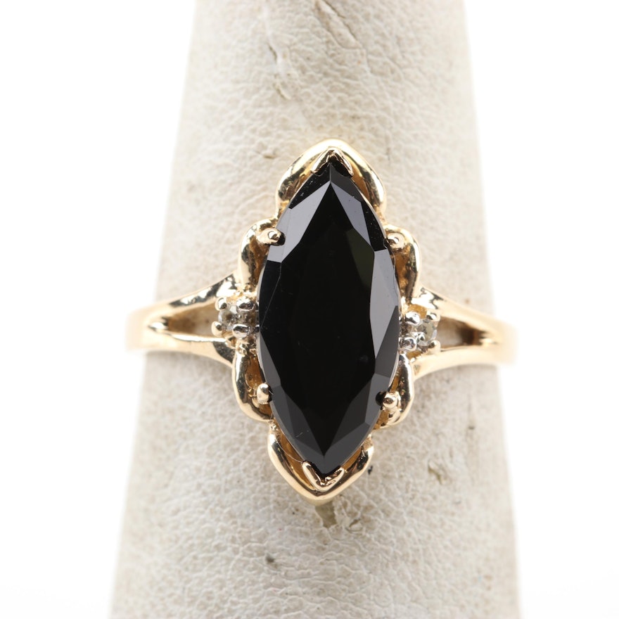 10K Yellow Gold Black Onyx and Diamond Ring