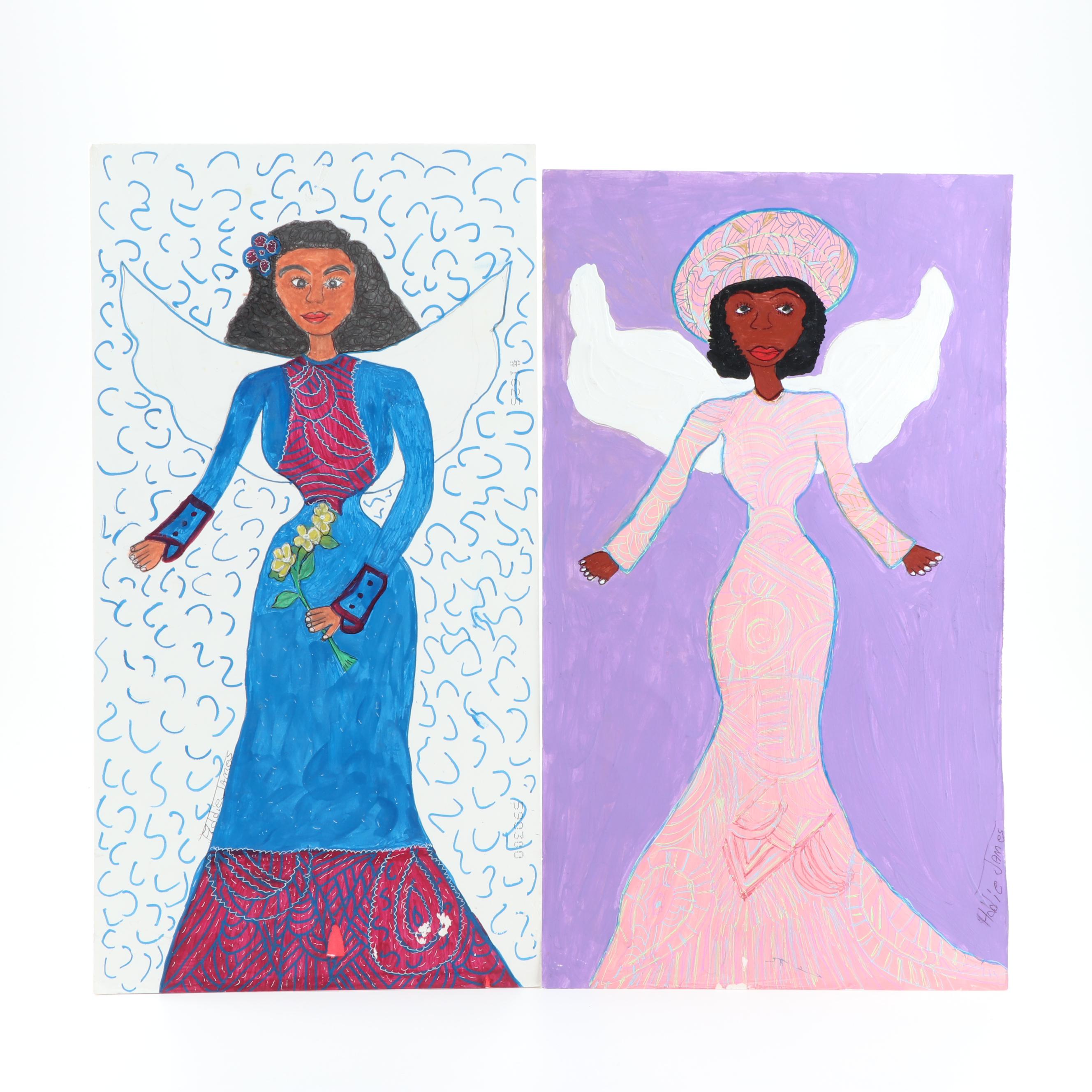 Addie James Folk Art Acrylic Paintings of Angels