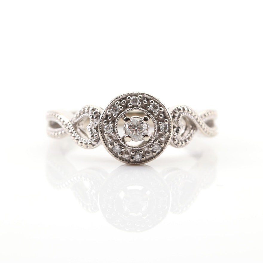 10K White Gold Diamond Halo Ring