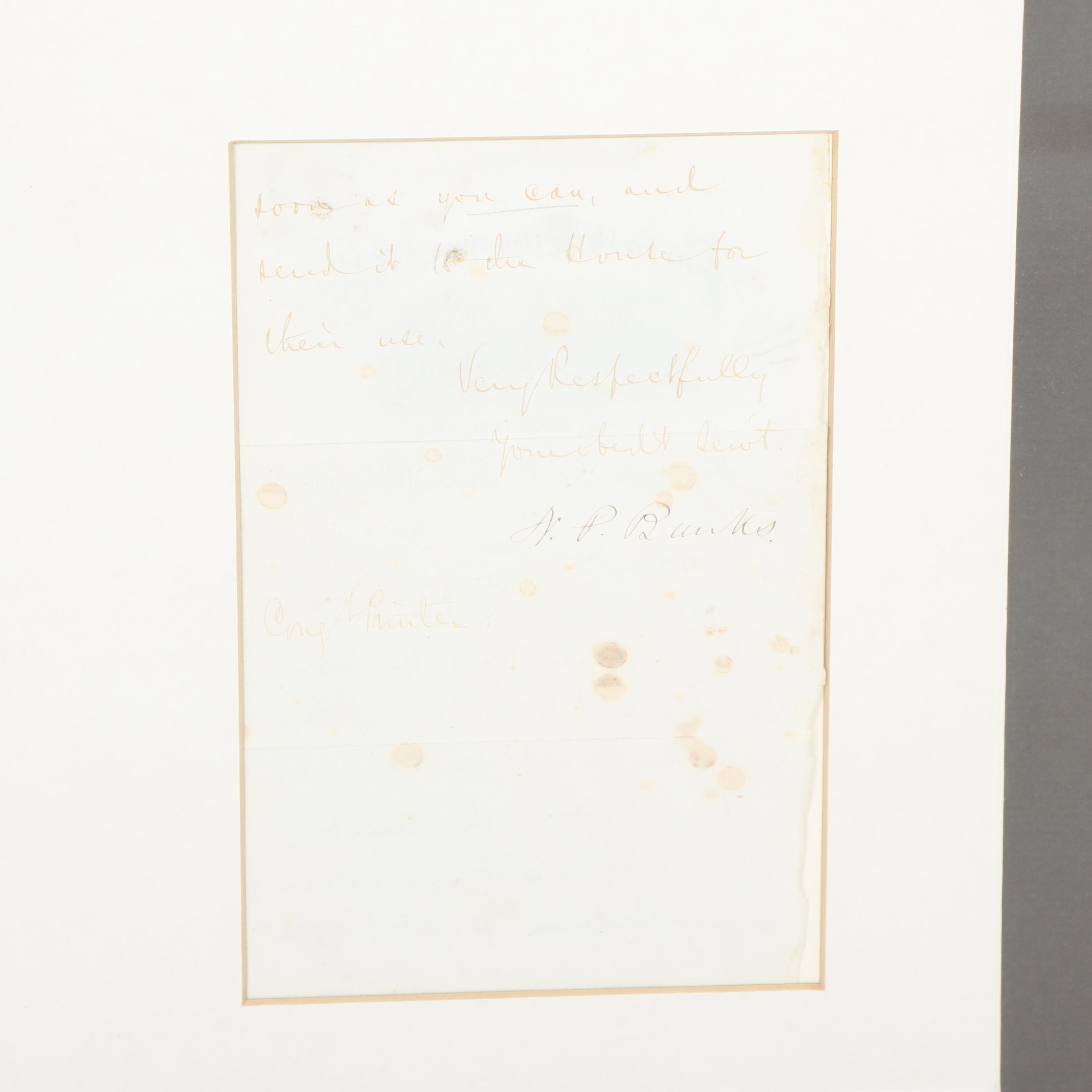 General Nathaniel Banks House of Representatives Letter and Portrait Engraving