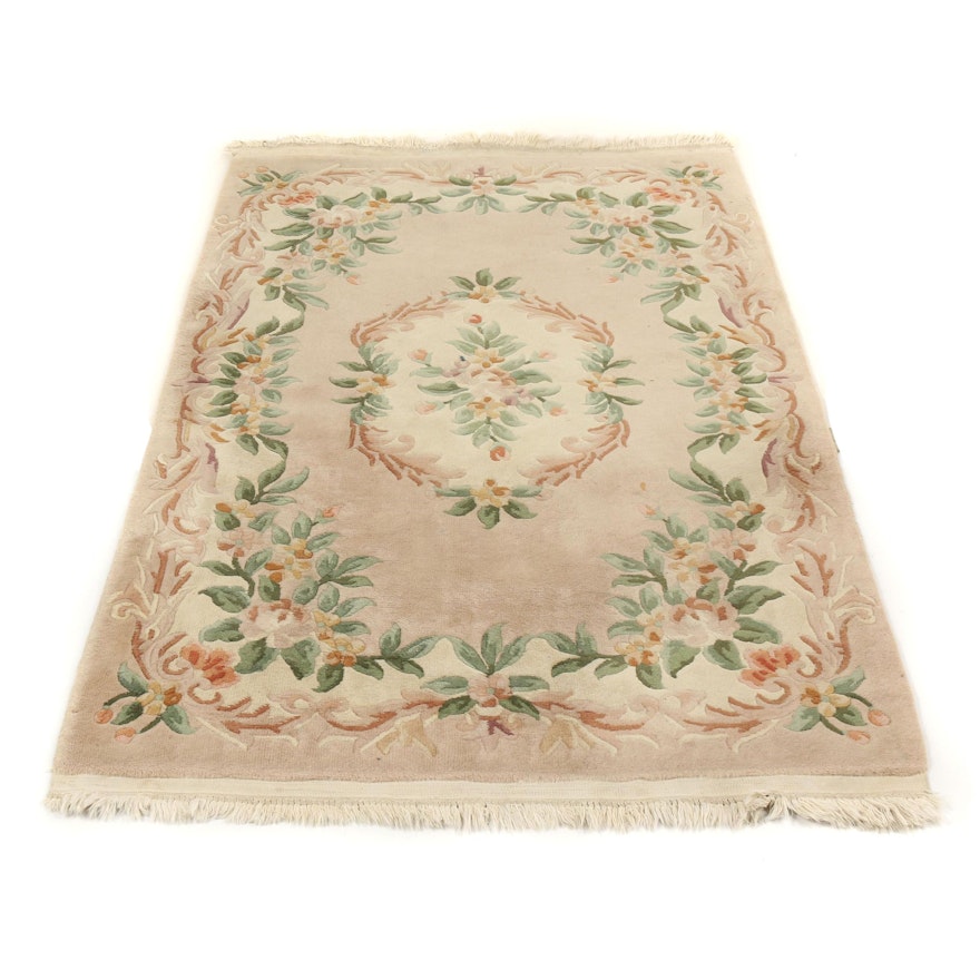 Hand-Knotted and Carved Chinese Savonnerie Style Floral Wool Rug
