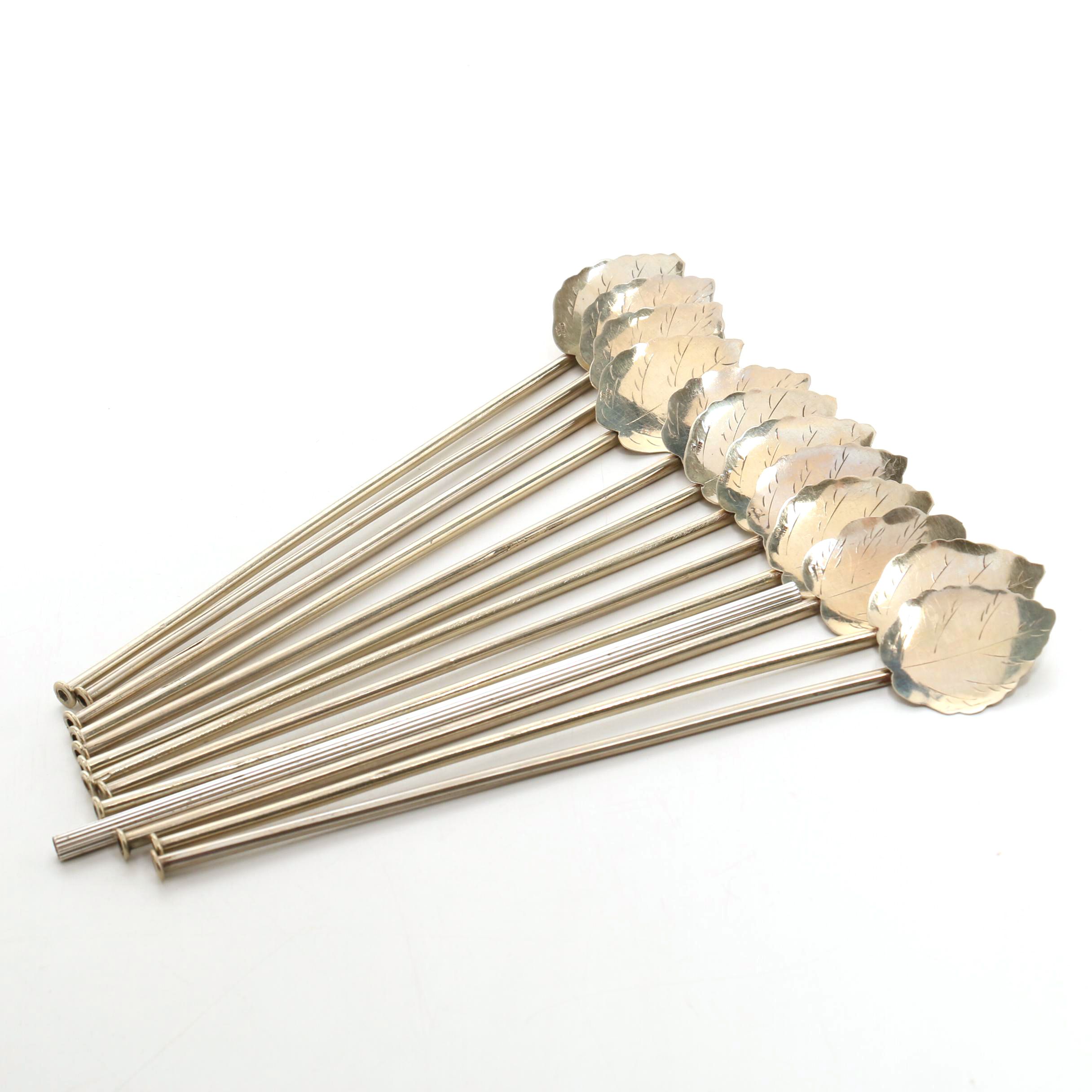 Sterling Silver Leaf Sipper Ice Tea Spoons and Sterling Tiffany & Co. Straw