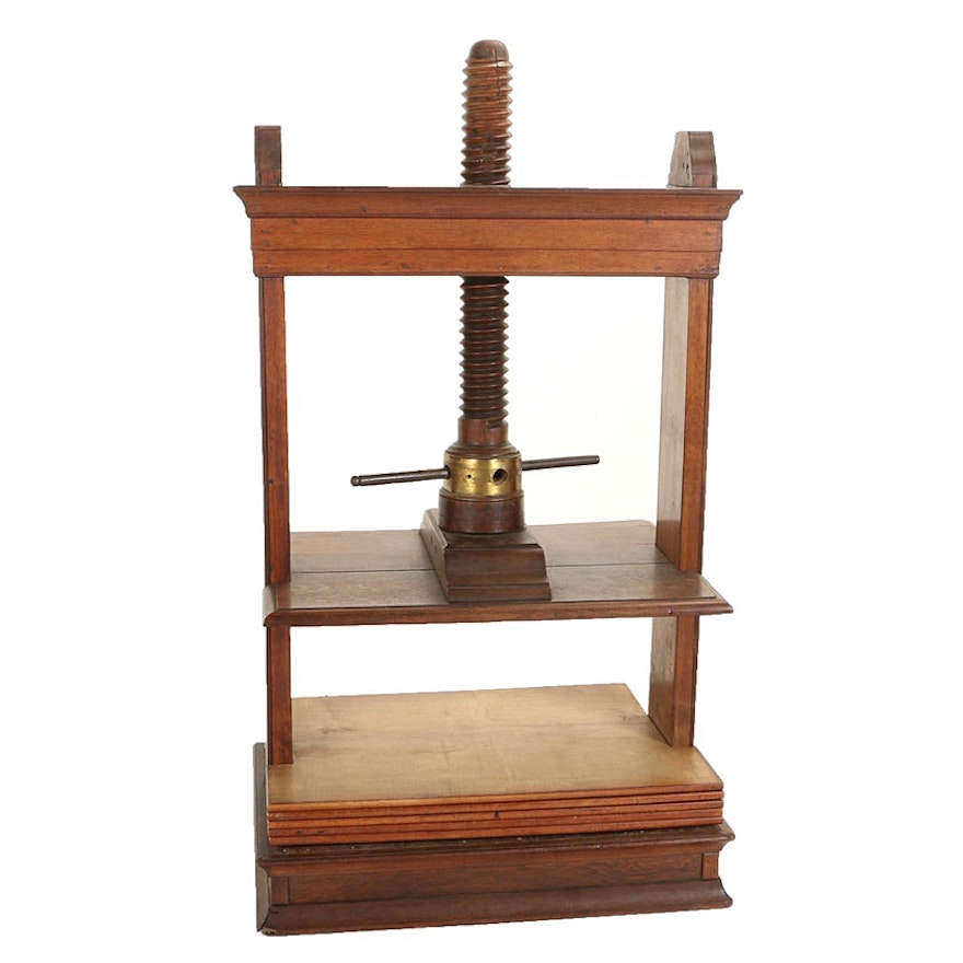 English Oak Free-Standing Book Press, 19th Century