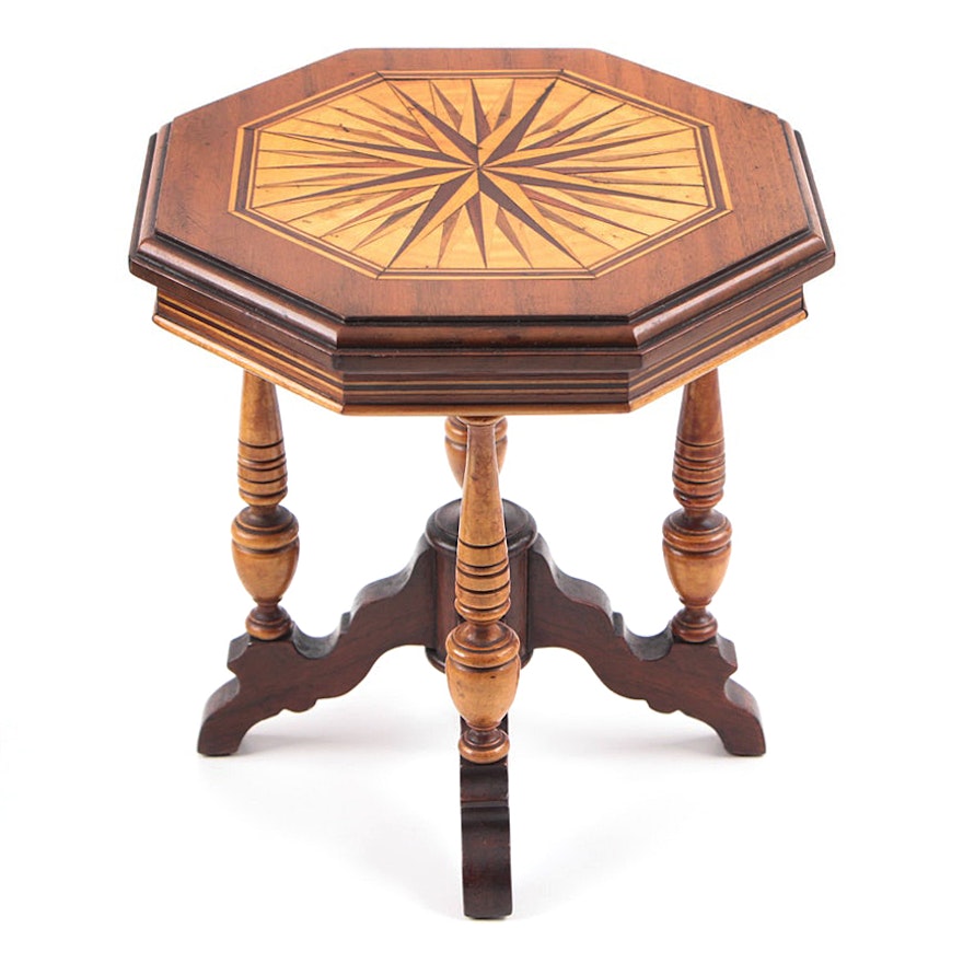 Victorian Mahogany and Marquetry Miniature Center Table, Late 19th Century