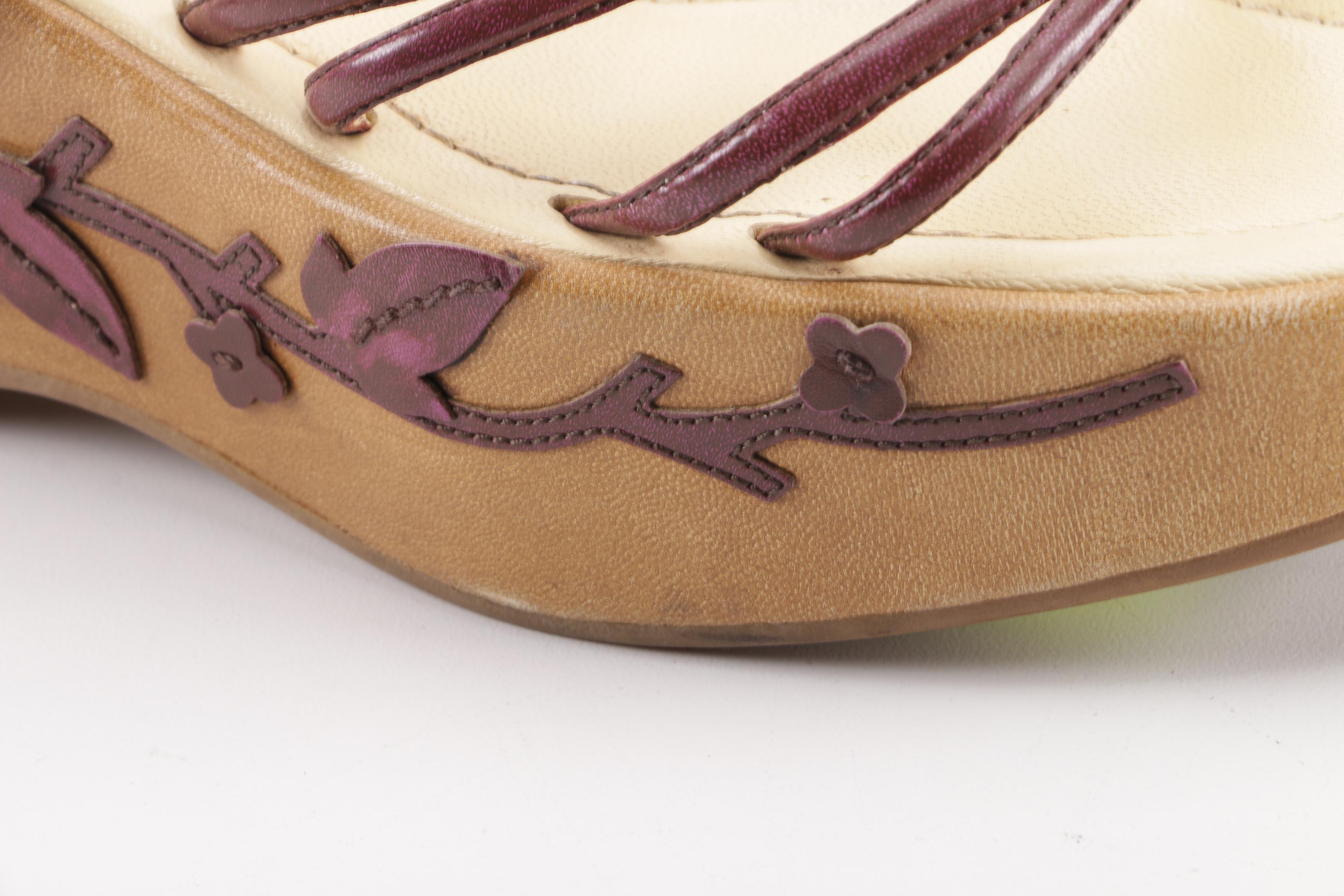 1997 Prada Floral Leather Vine Leaf Platform Sandals