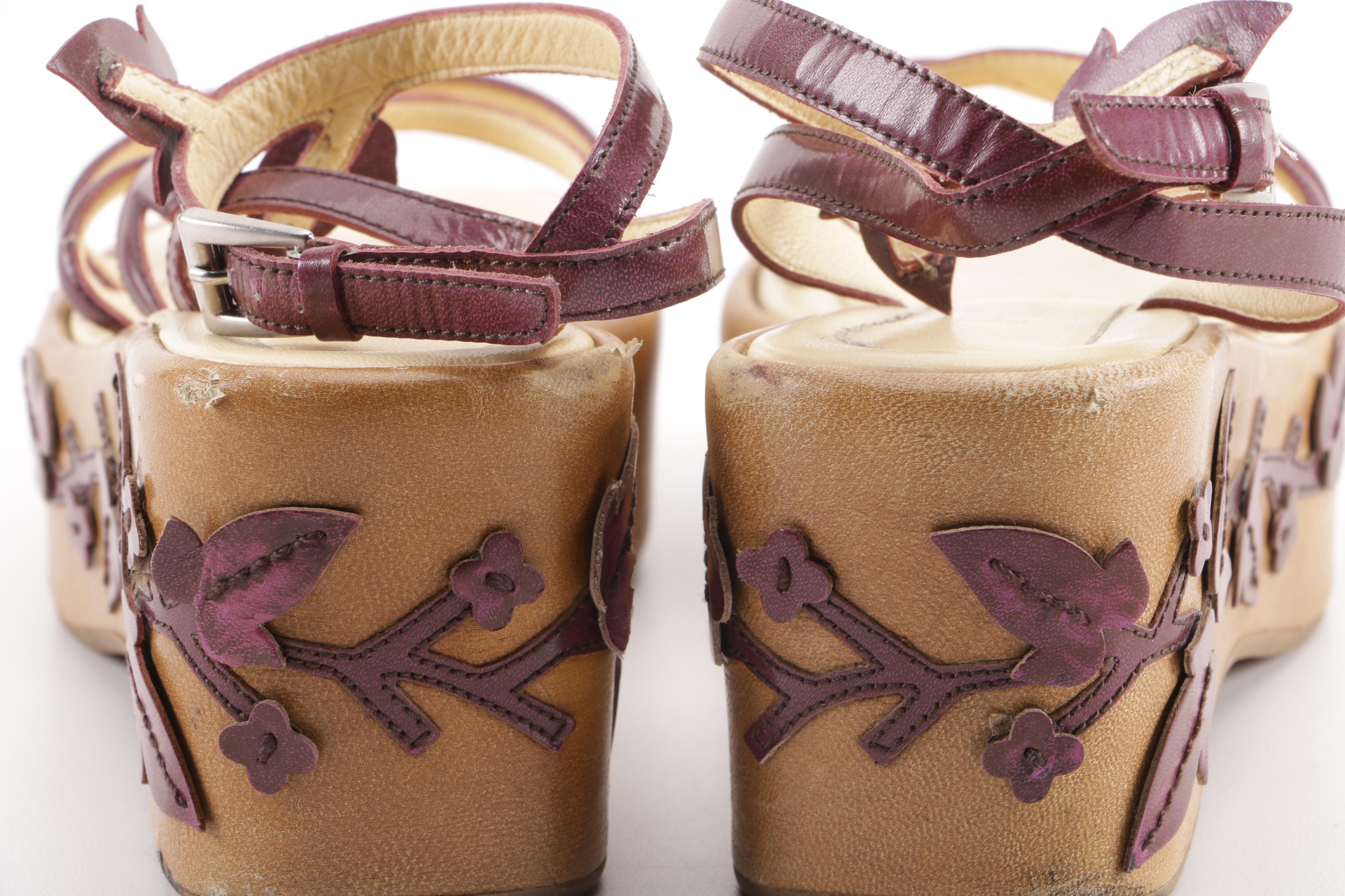 1997 Prada Floral Leather Vine Leaf Platform Sandals