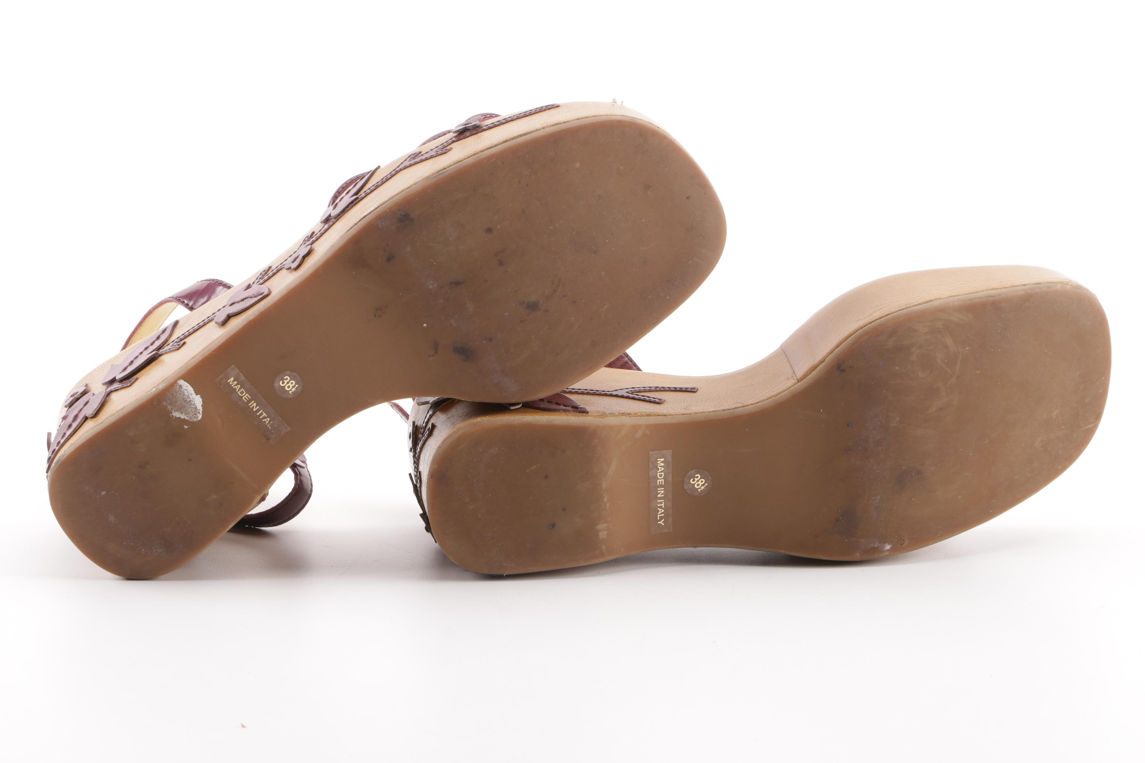 1997 Prada Floral Leather Vine Leaf Platform Sandals