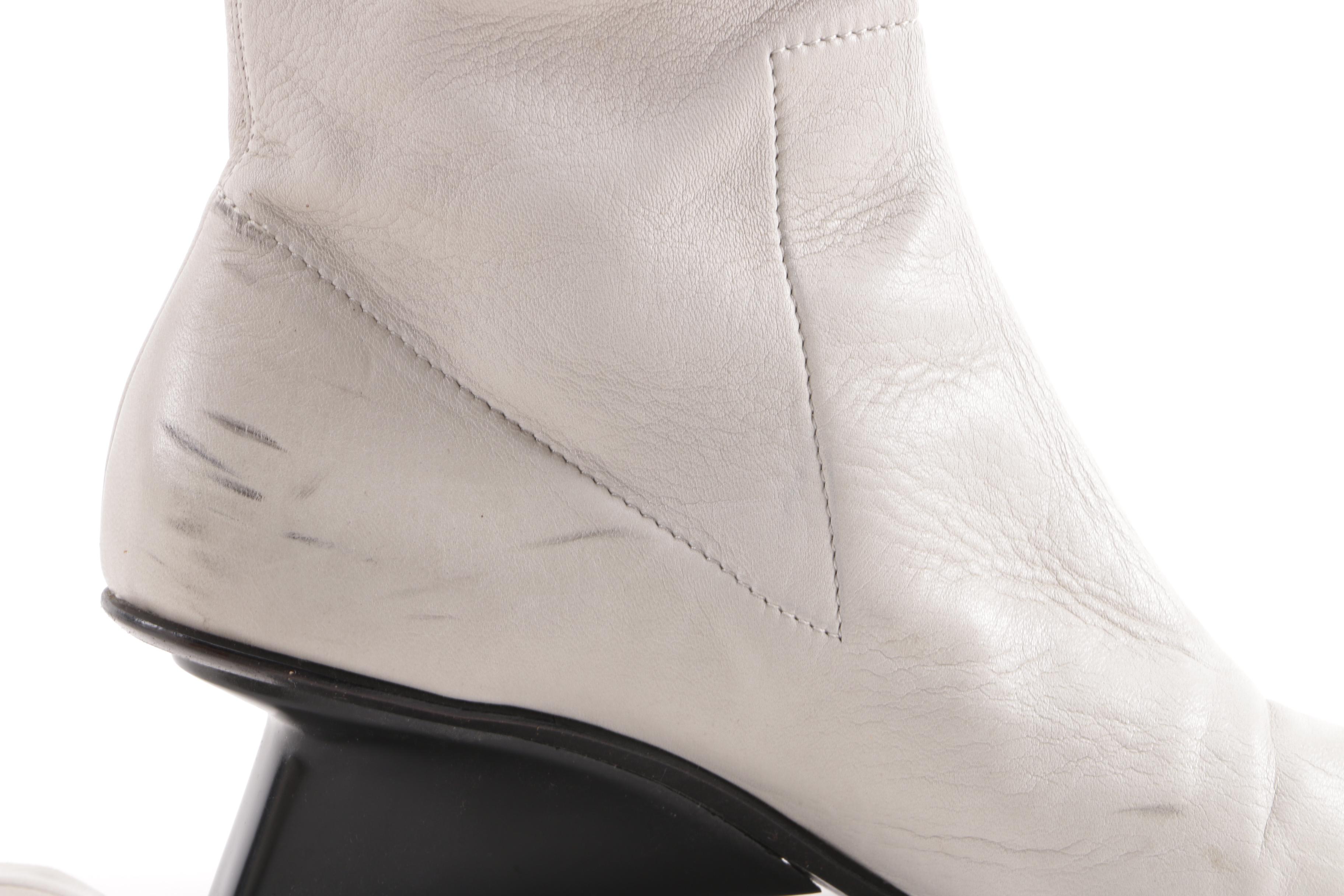 Prada Grey Leather Calf-Length Boots, Made in Italy