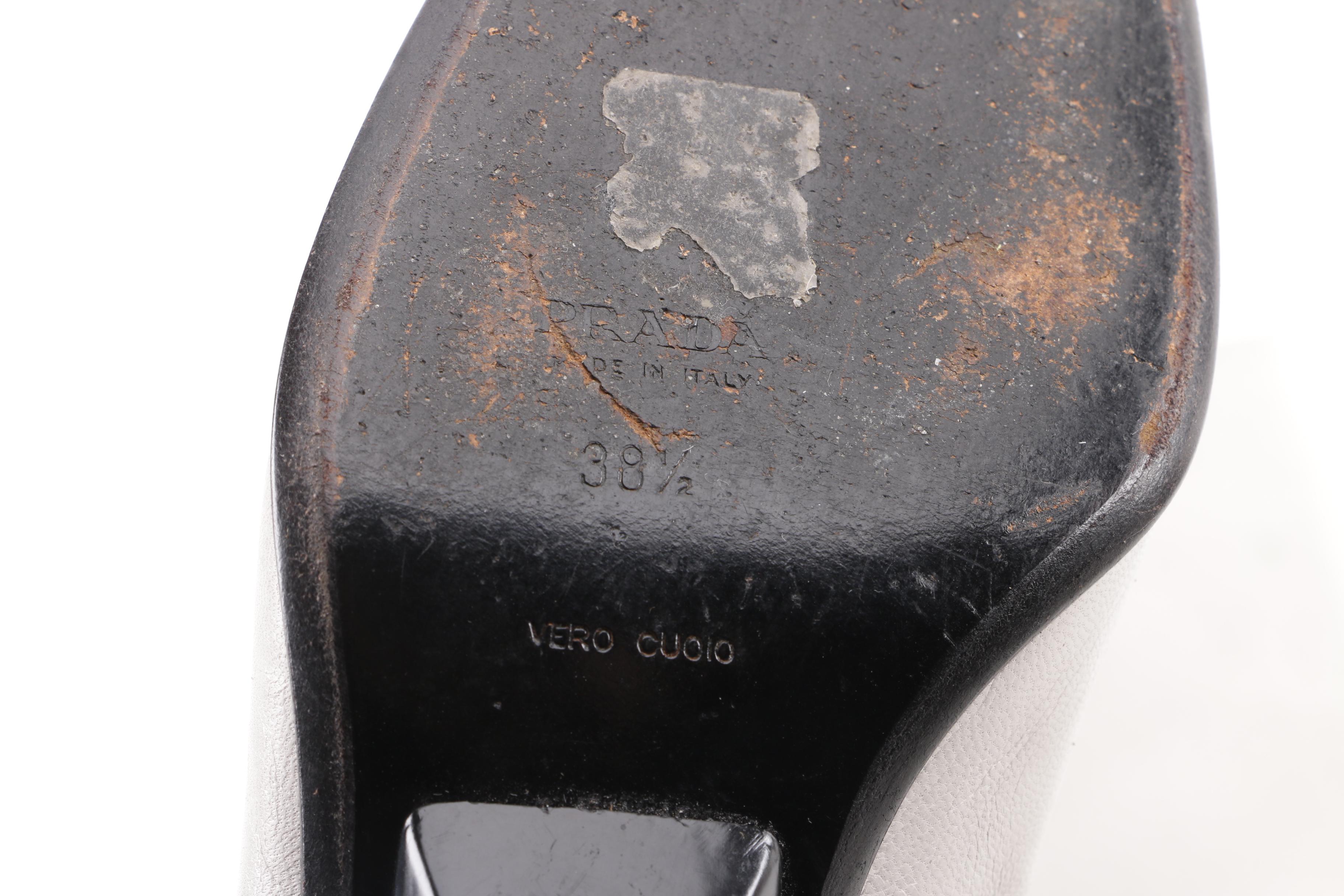 Prada Grey Leather Calf-Length Boots, Made in Italy