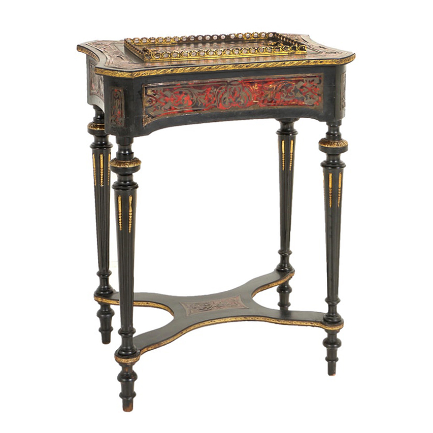 Napoleon III Brass-Inlaid, Red Tortoiseshell, and Ebonized Jardinaire Stand