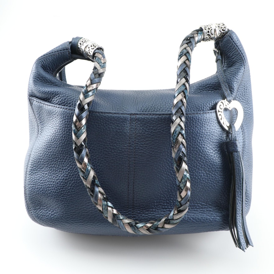 Brighton Deep Blue Pebbled Leather Hobo Bag with Braided Strap