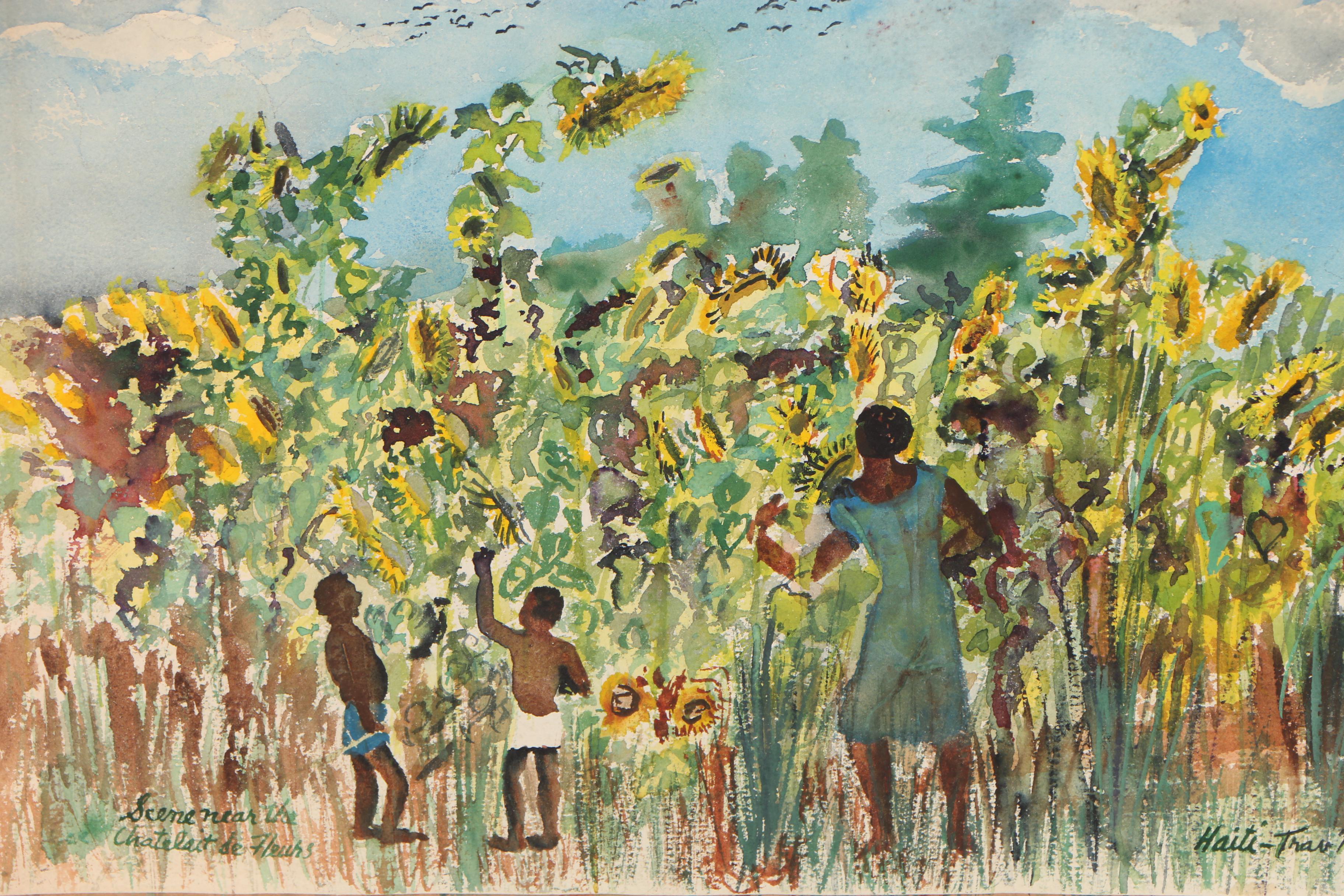 Travis Neidlinger 1949 Gouache Painting "Scene Near the Chatelait de Fleurs"