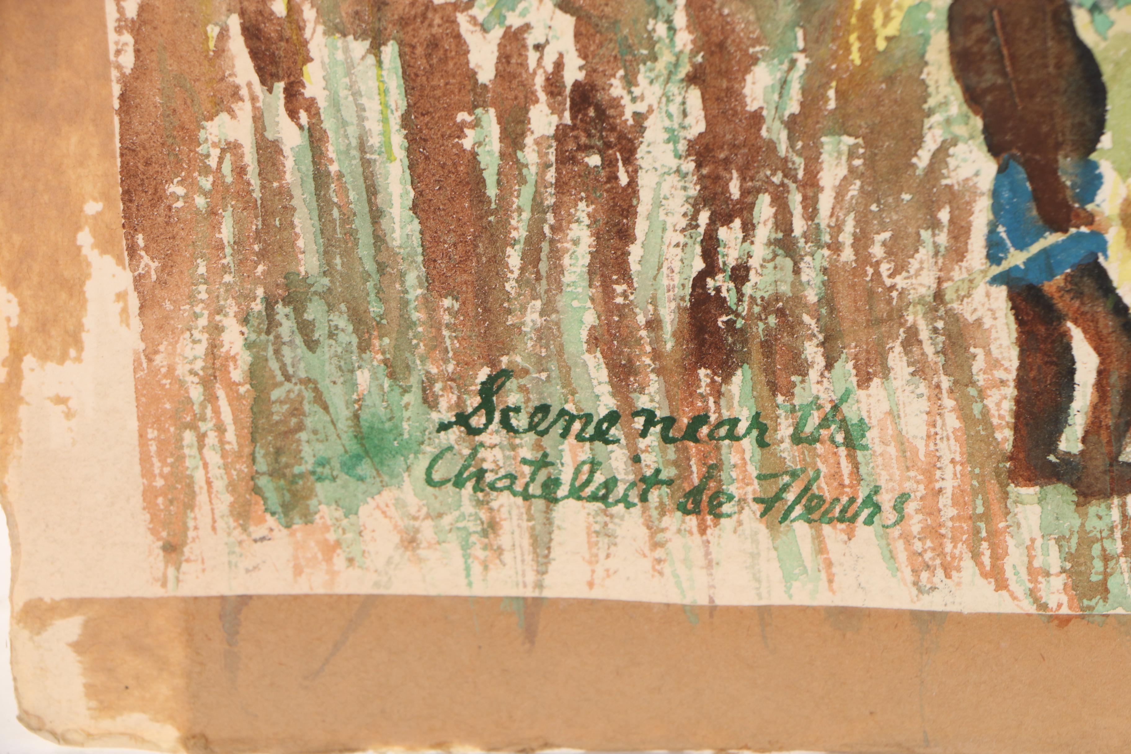 Travis Neidlinger 1949 Gouache Painting "Scene Near the Chatelait de Fleurs"