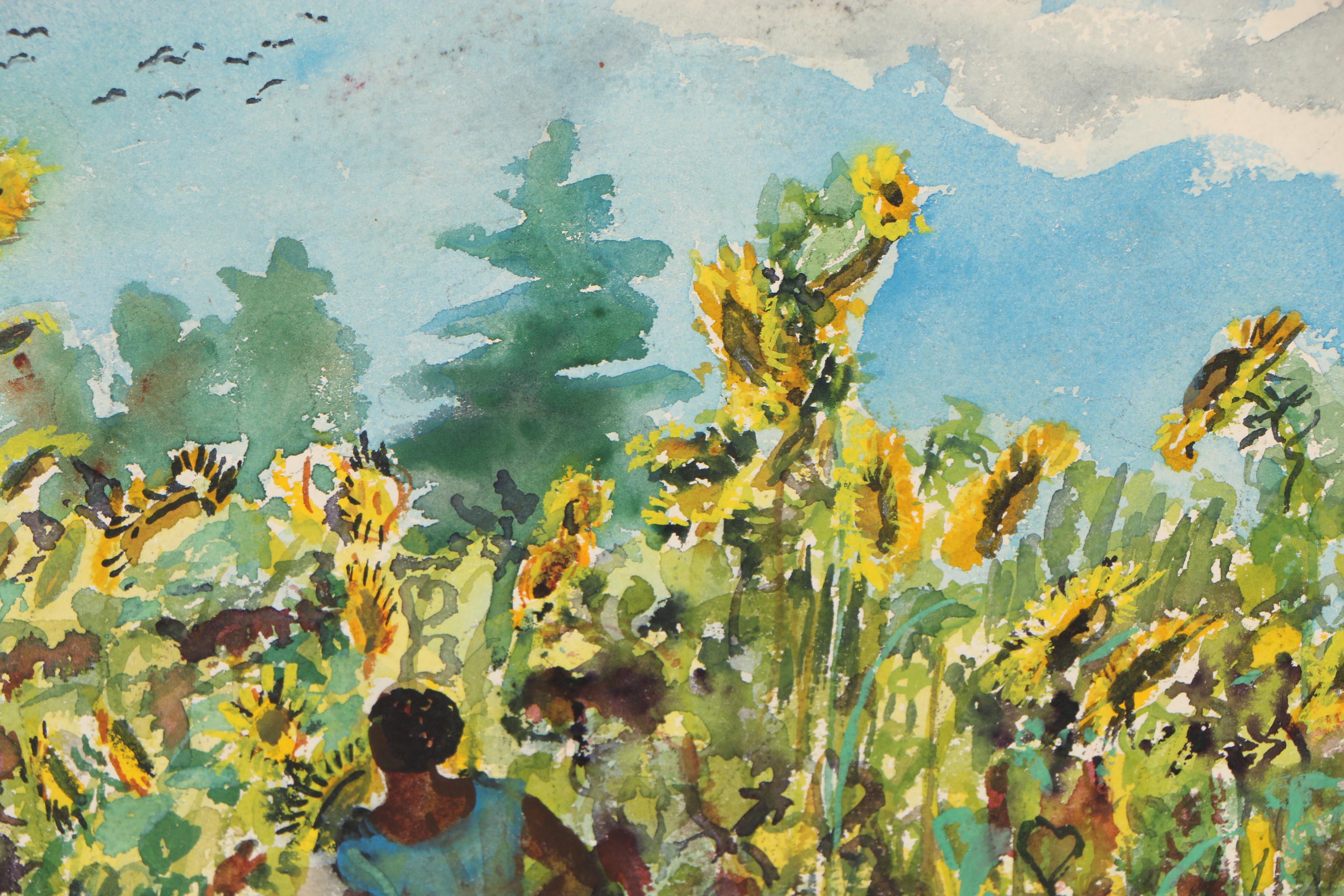 Travis Neidlinger 1949 Gouache Painting "Scene Near the Chatelait de Fleurs"