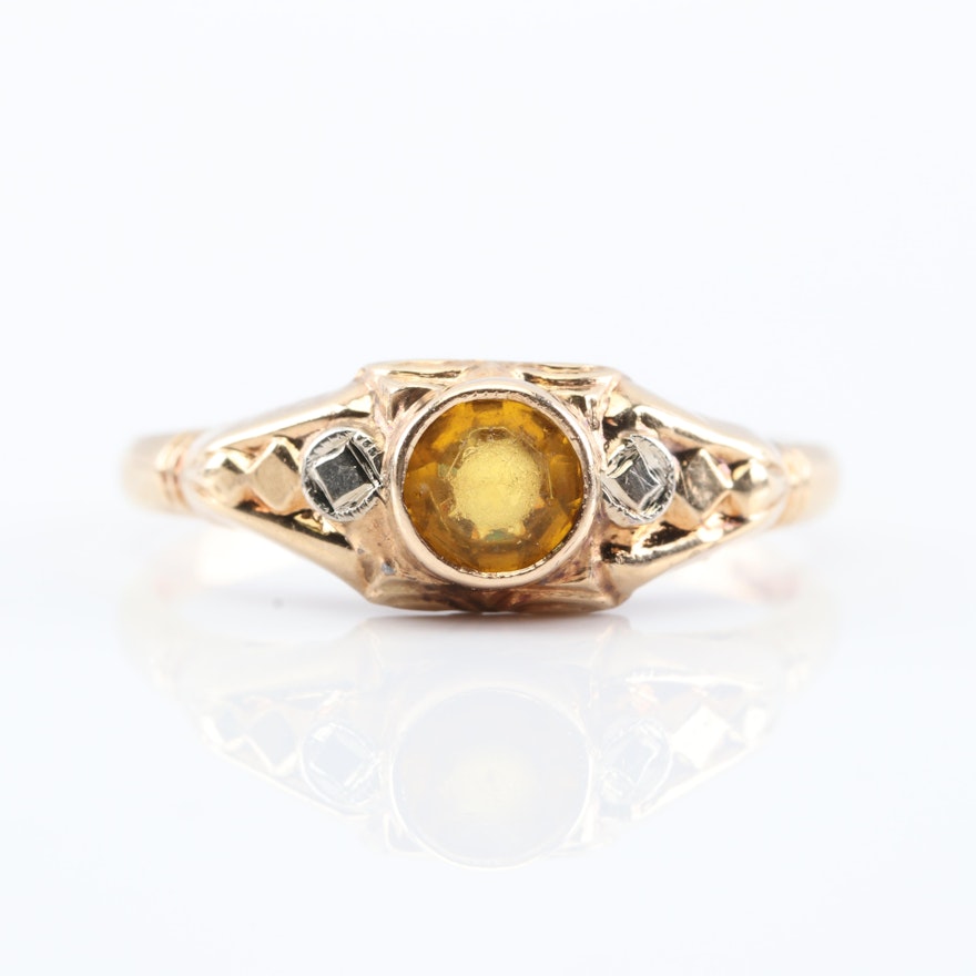 Vintage 14K Yellow Gold Ring with Simulated Stone