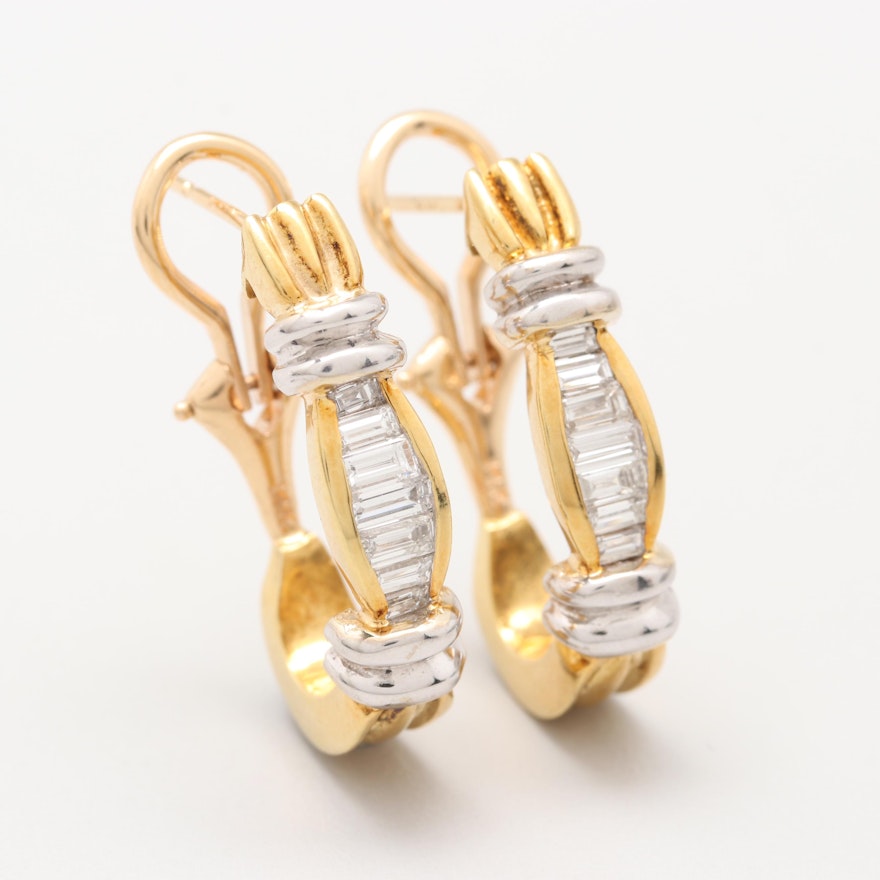 14K Yellow Gold Diamond J-Hoop Earrings