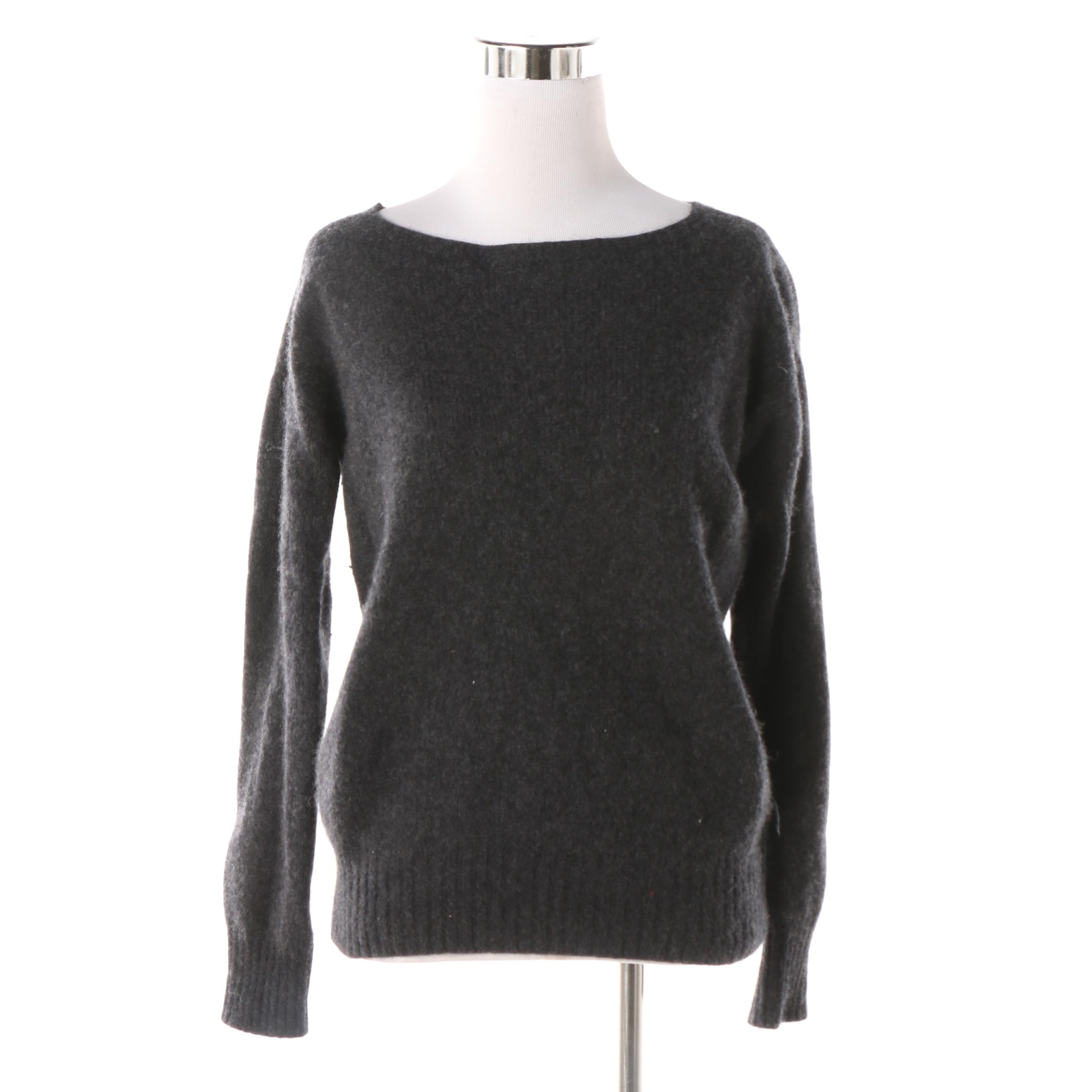 Prada Milano Grey Cashmere Knit Sweater with Bateau Neckline, Made in Italy