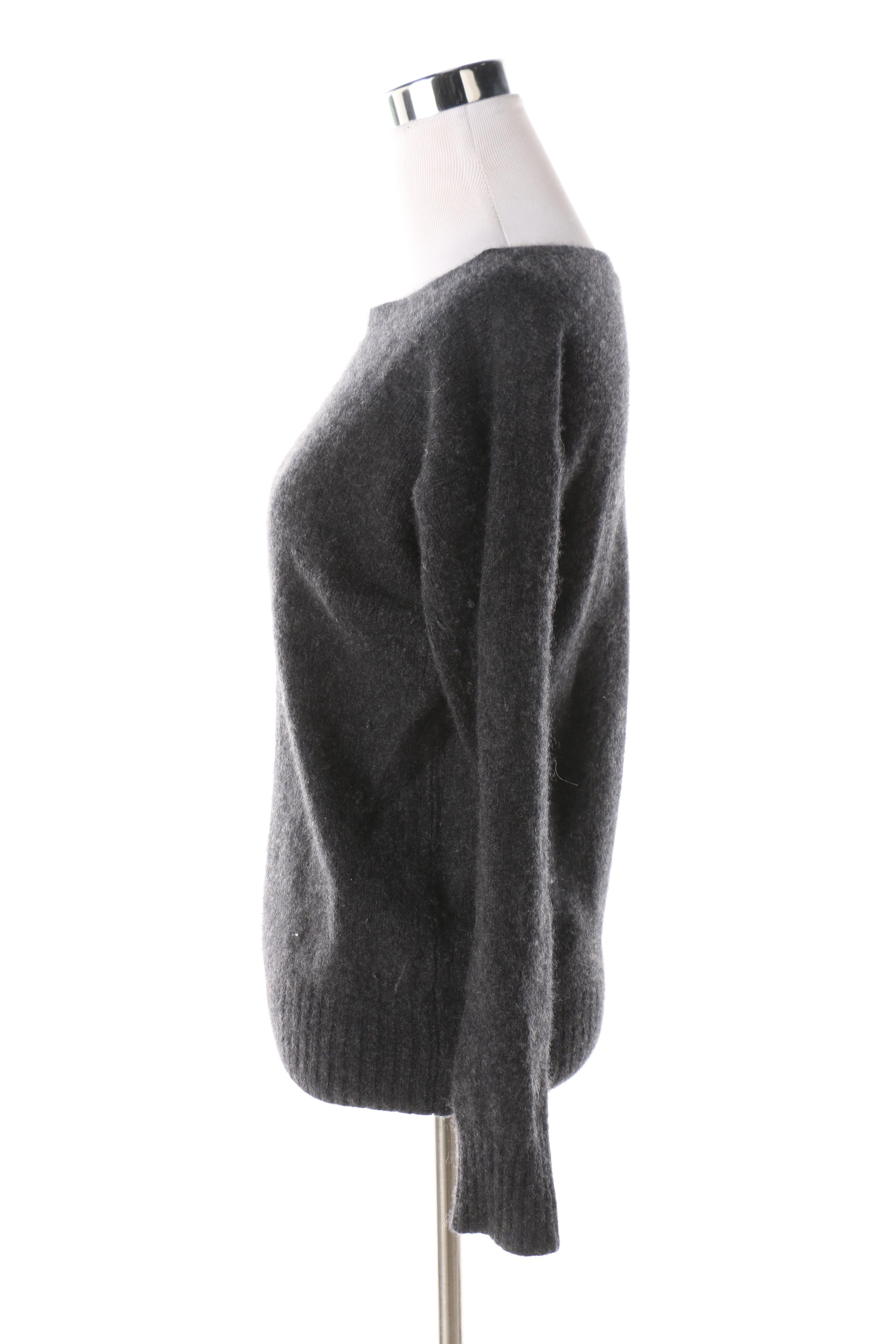 Prada Milano Grey Cashmere Knit Sweater with Bateau Neckline, Made in Italy