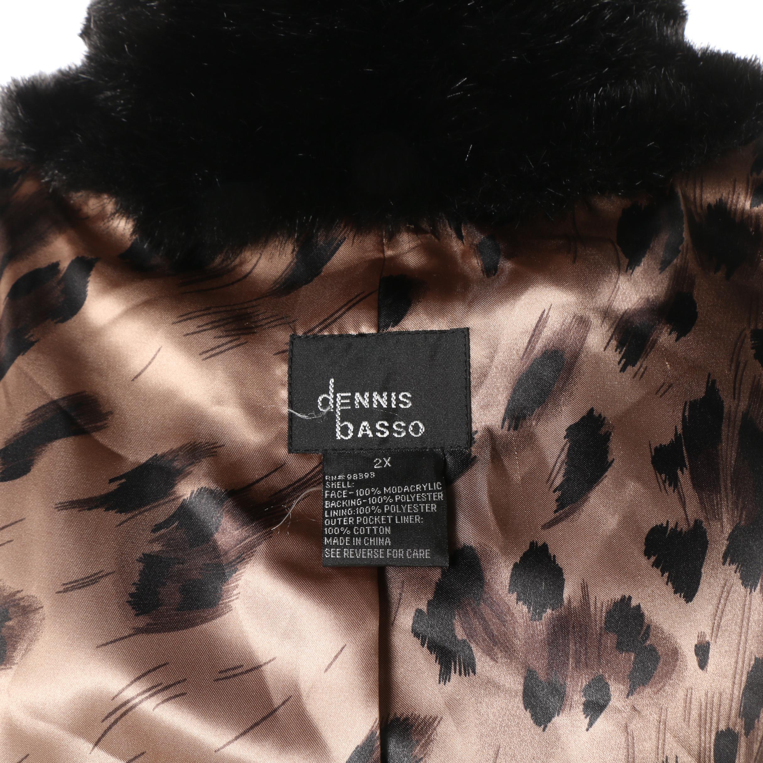Dennis Basso Black Faux Fur Coat