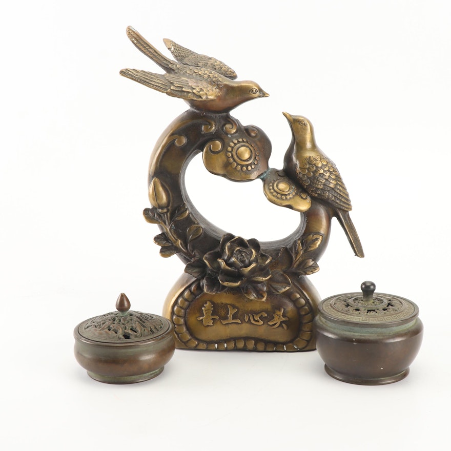 Chinese Brass Censers and Figurine