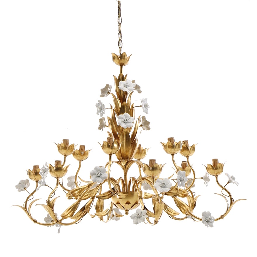 Metal and Ceramic Tole Floral Chandelier