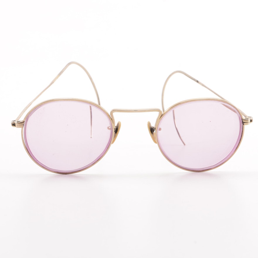 Vintage Shuron Gold Filled Round Glasses with Purple Tinted Lenses