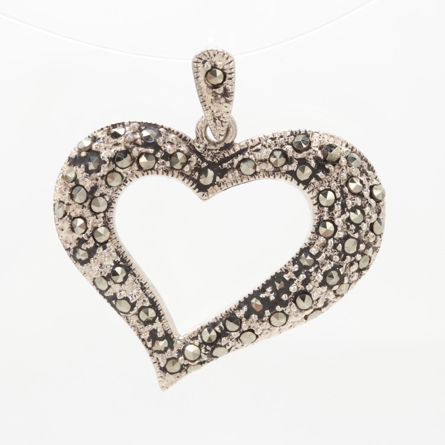 Sterling Silver Marcasite Heart Pendant