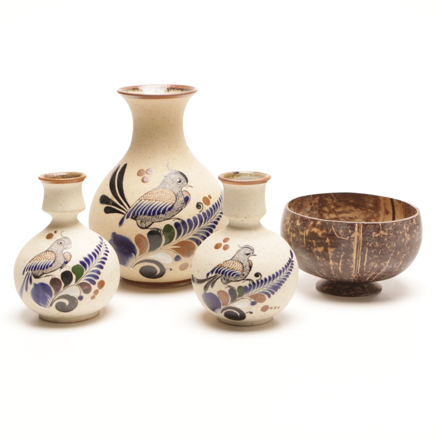 Mexican Art Pottery Vessels and Turned Bowl