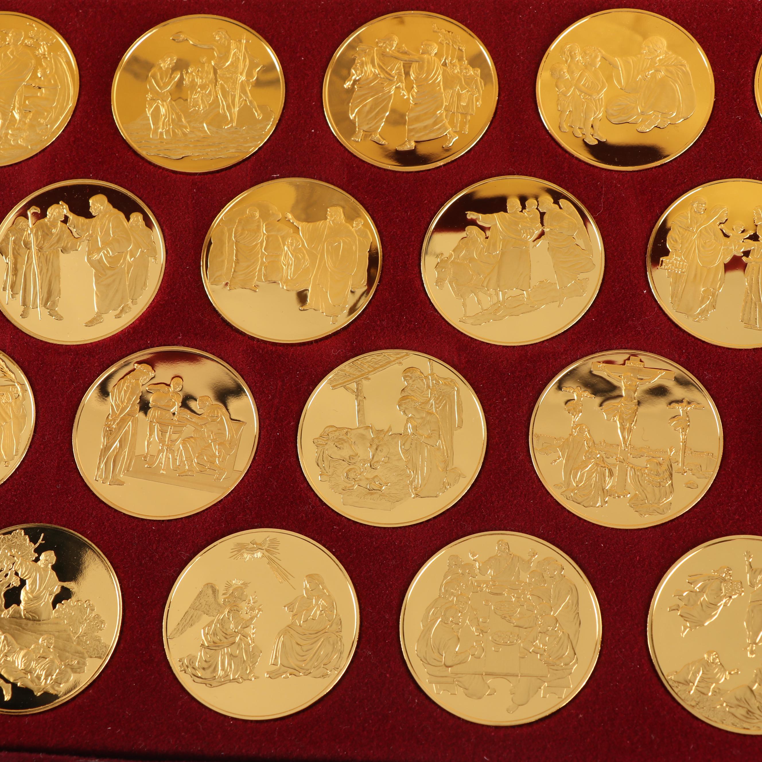 Franklin Mint "Life of Christ" Gold Tone Sterling Medal Collection