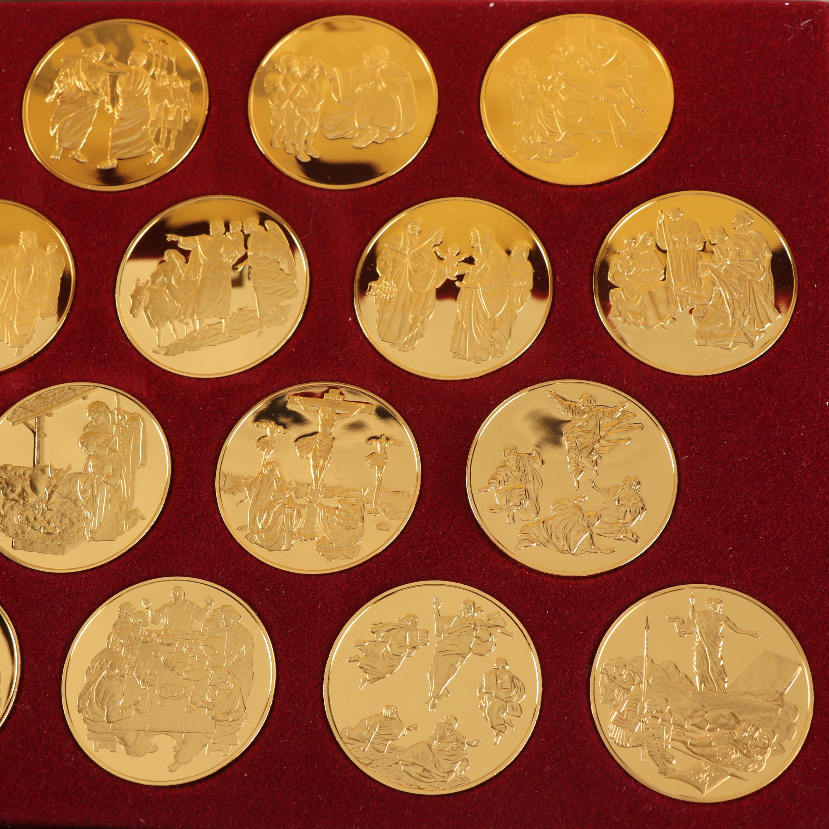 Franklin Mint "Life of Christ" Gold Tone Sterling Medal Collection