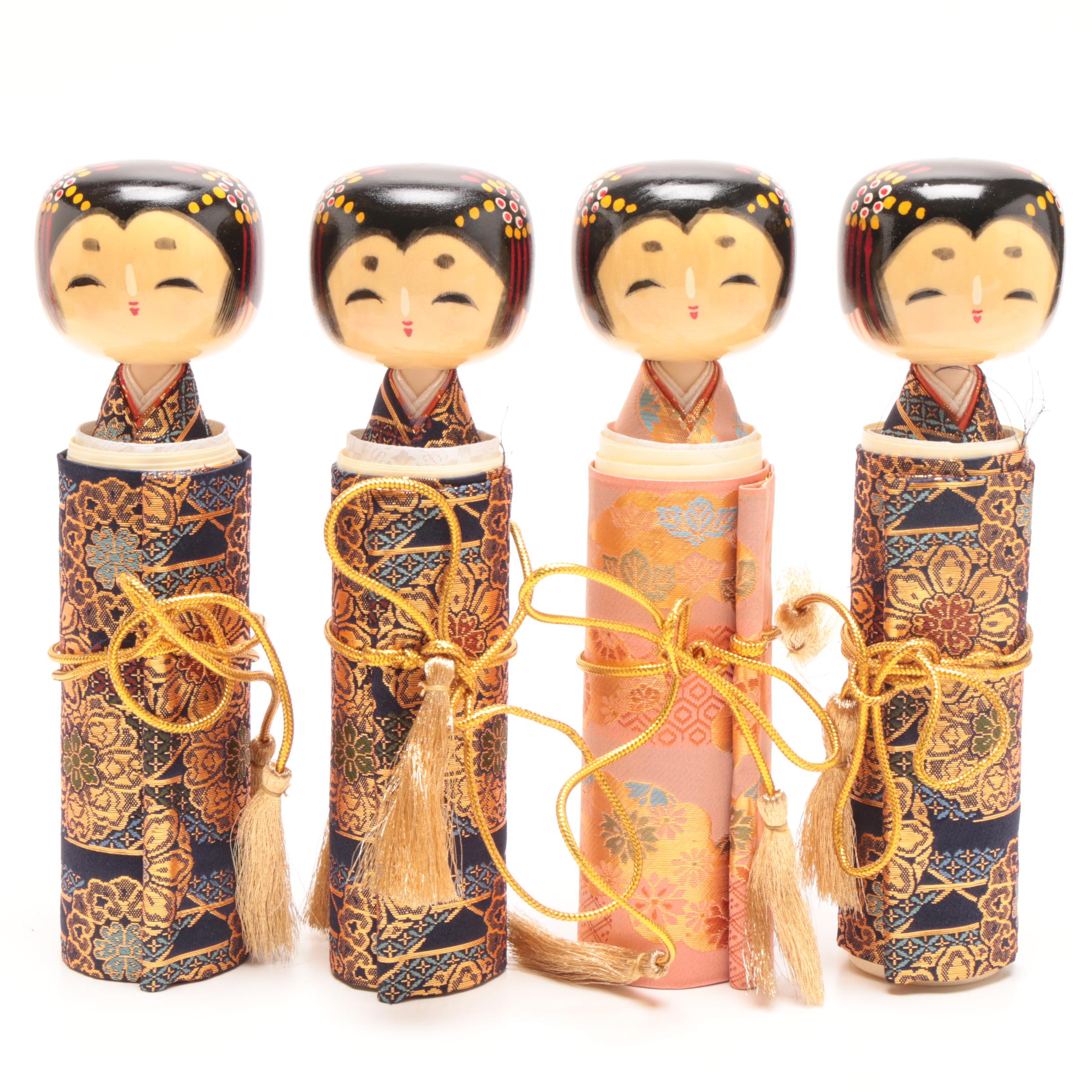 Vintage Japanese Kokeshi Sayonara Wooden Dolls