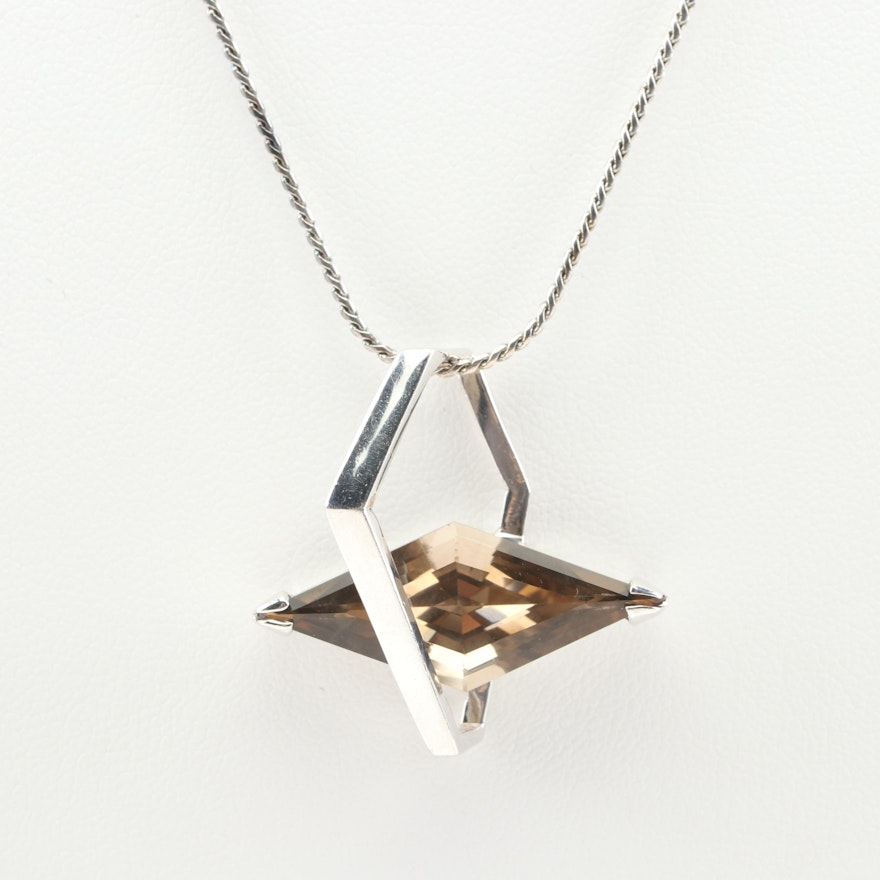 Sterling Silver Smoky Quartz Modern Necklace