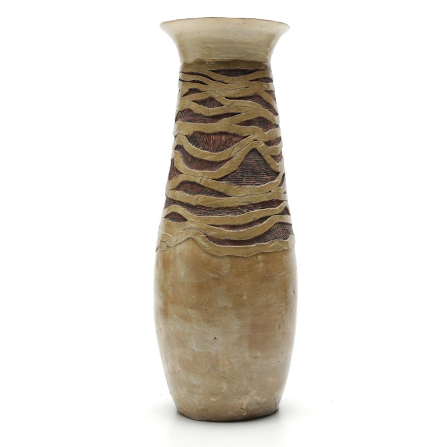 Wheel Thrown Carved Stoneware Vase