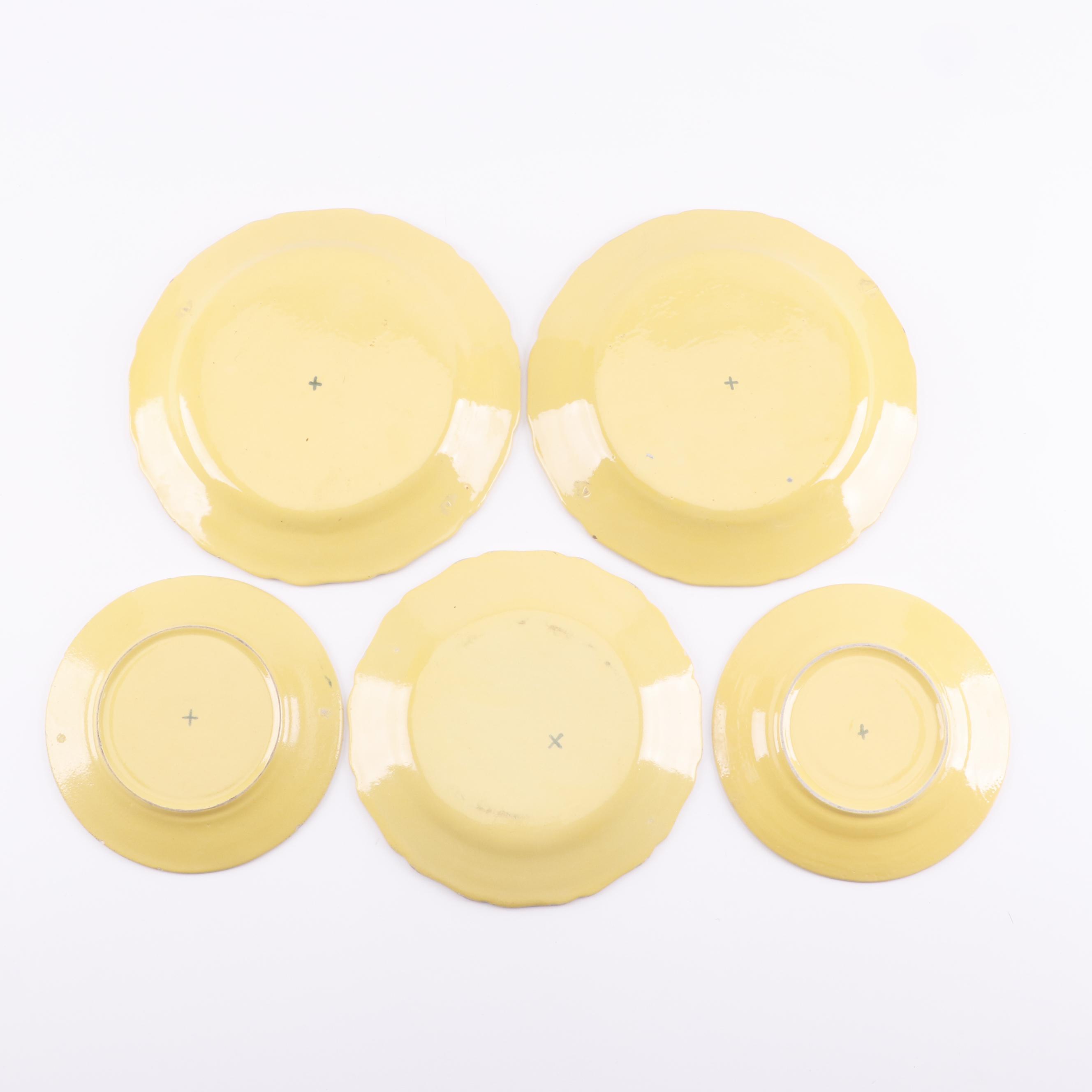 French Hand-Painted Faïence Teapot with Floral Faïence Plates