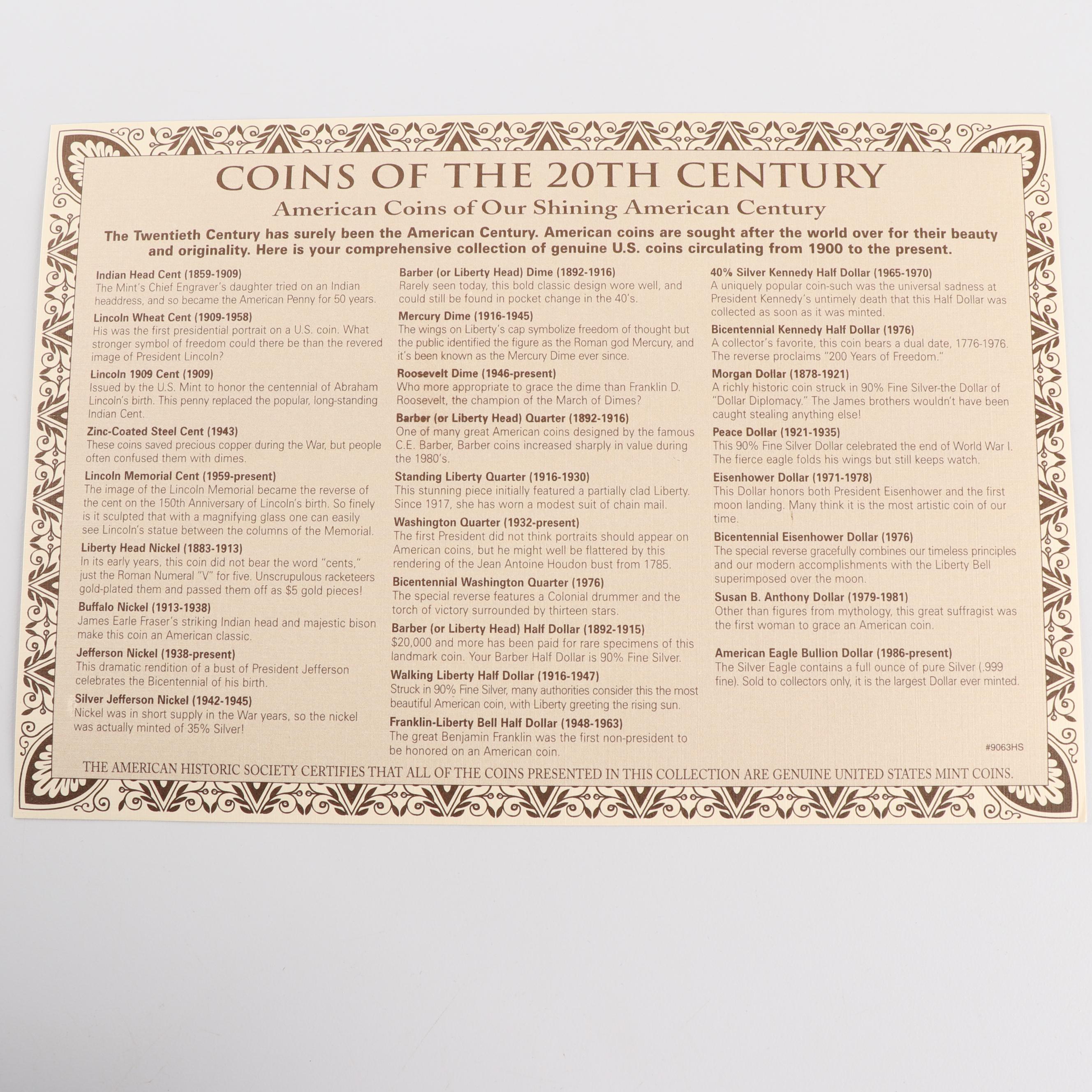 American Historic Society Coins of The Twentieth Century Collection