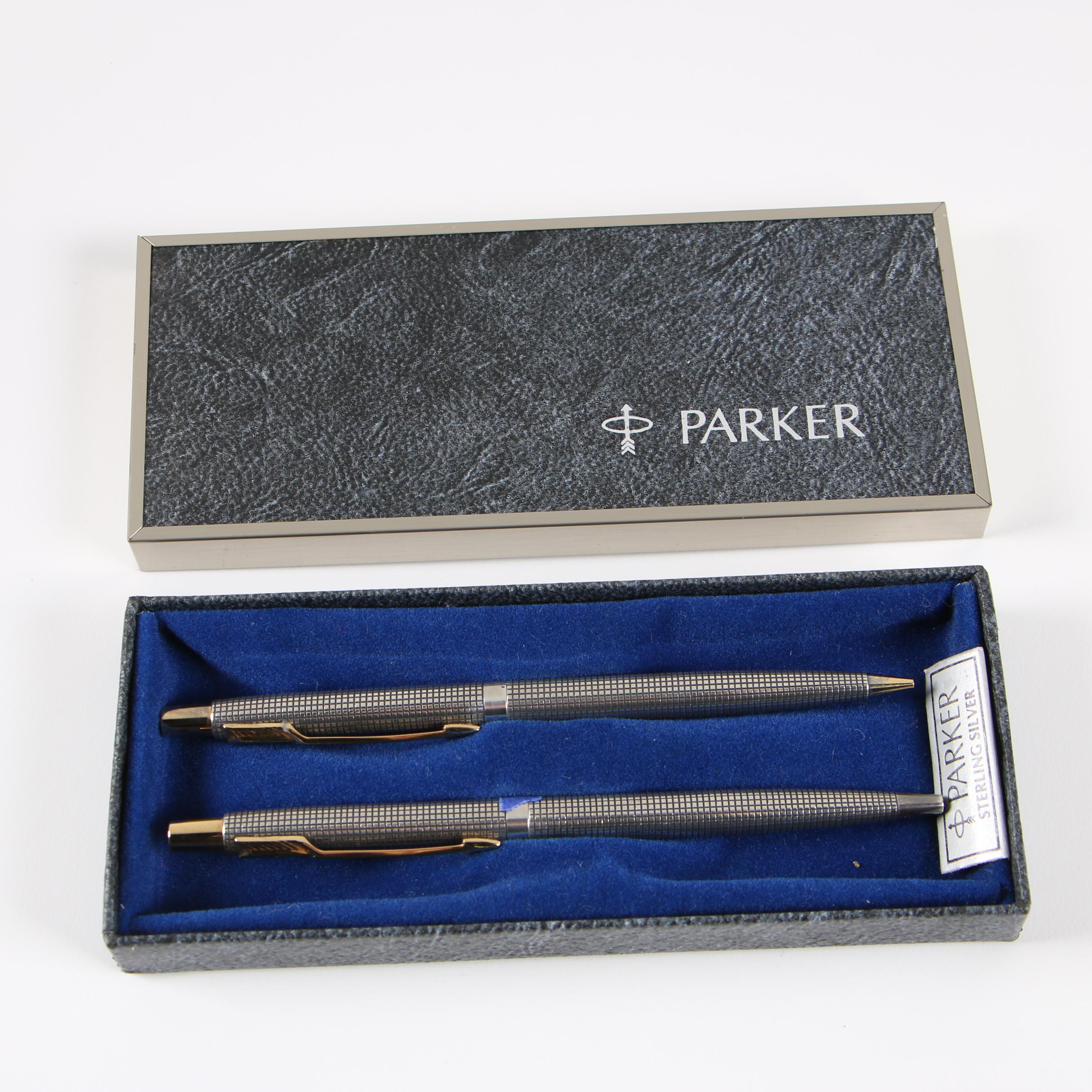 Parker Sterling Cisele Ballpoint Pen and Mechanical Pencil Set, Mid-1970s