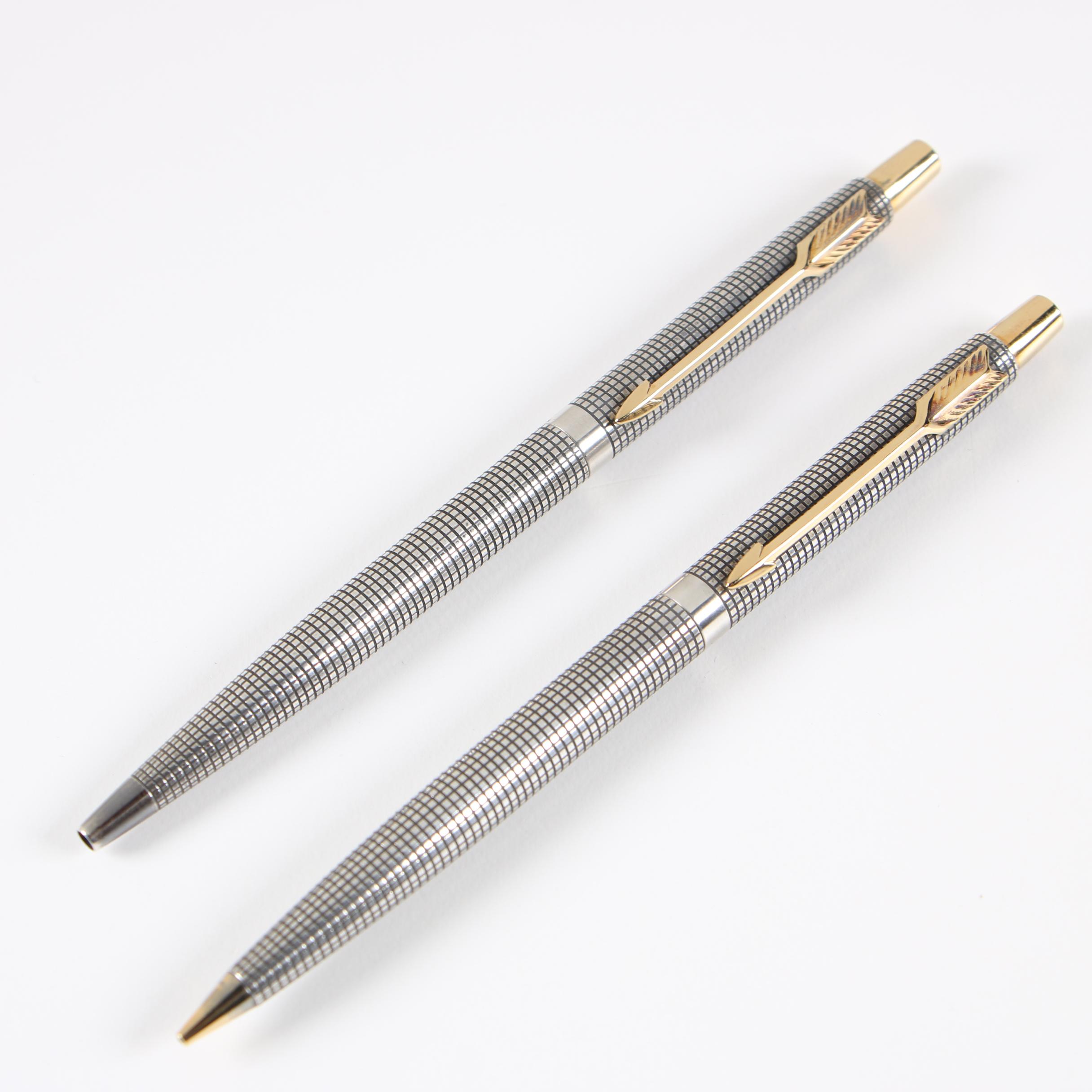 Parker Sterling Cisele Ballpoint Pen and Mechanical Pencil Set, Mid-1970s