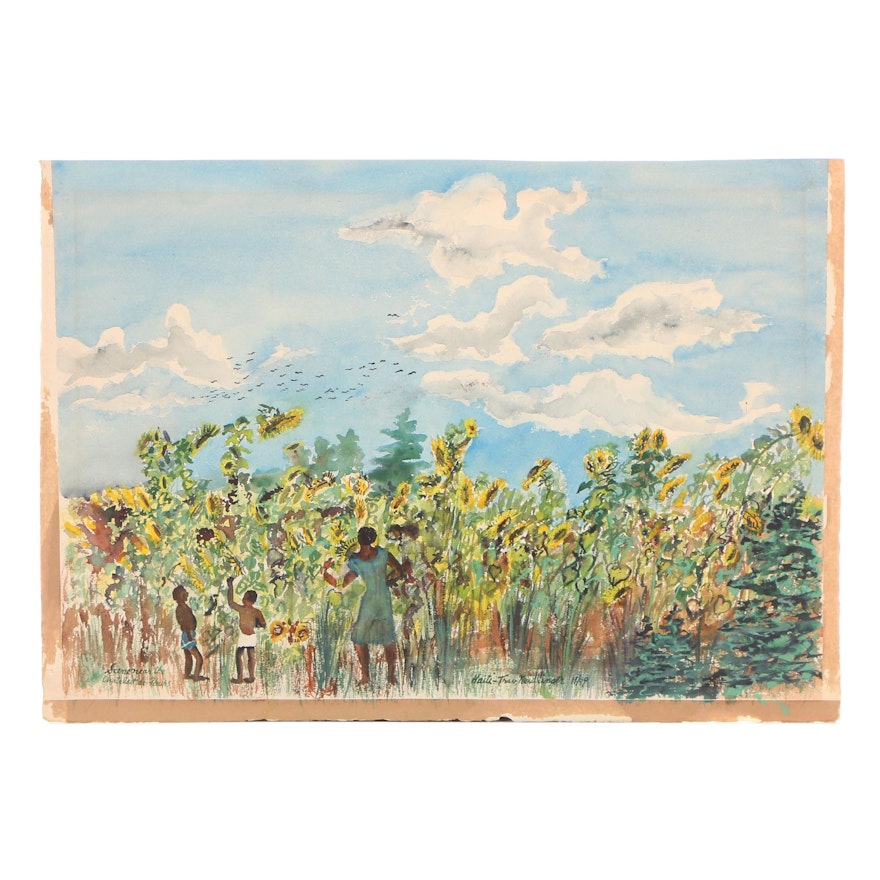 Travis Neidlinger 1949 Gouache Painting "Scene Near the Chatelait de Fleurs"