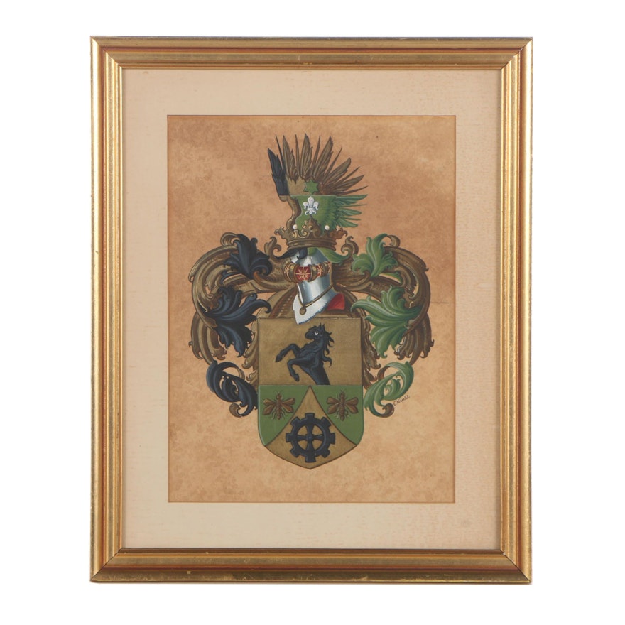 Ernst Krahl Watercolor and Gouache Coat of Arms