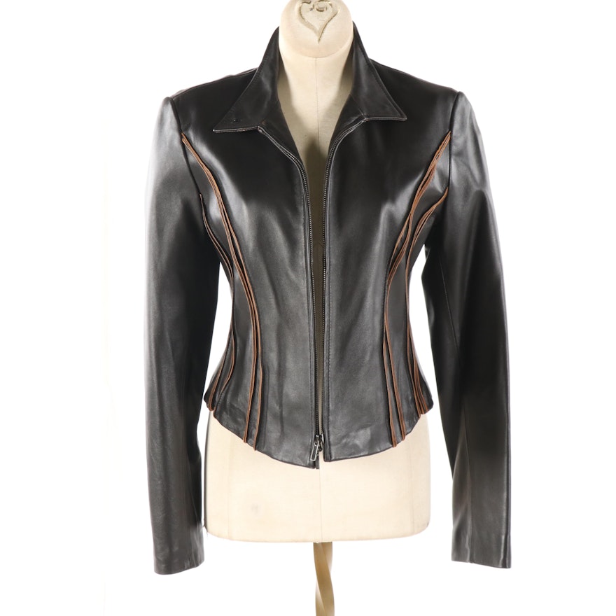 Women's Anne Klein New York Black Leather Two-Tone Jacket