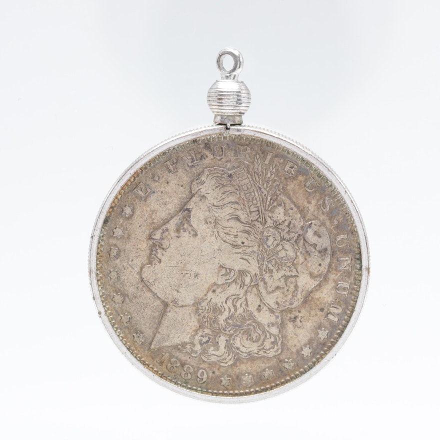 Silver Tone Bezel Pendant Holding an 1889-O Morgan Silver Dollar